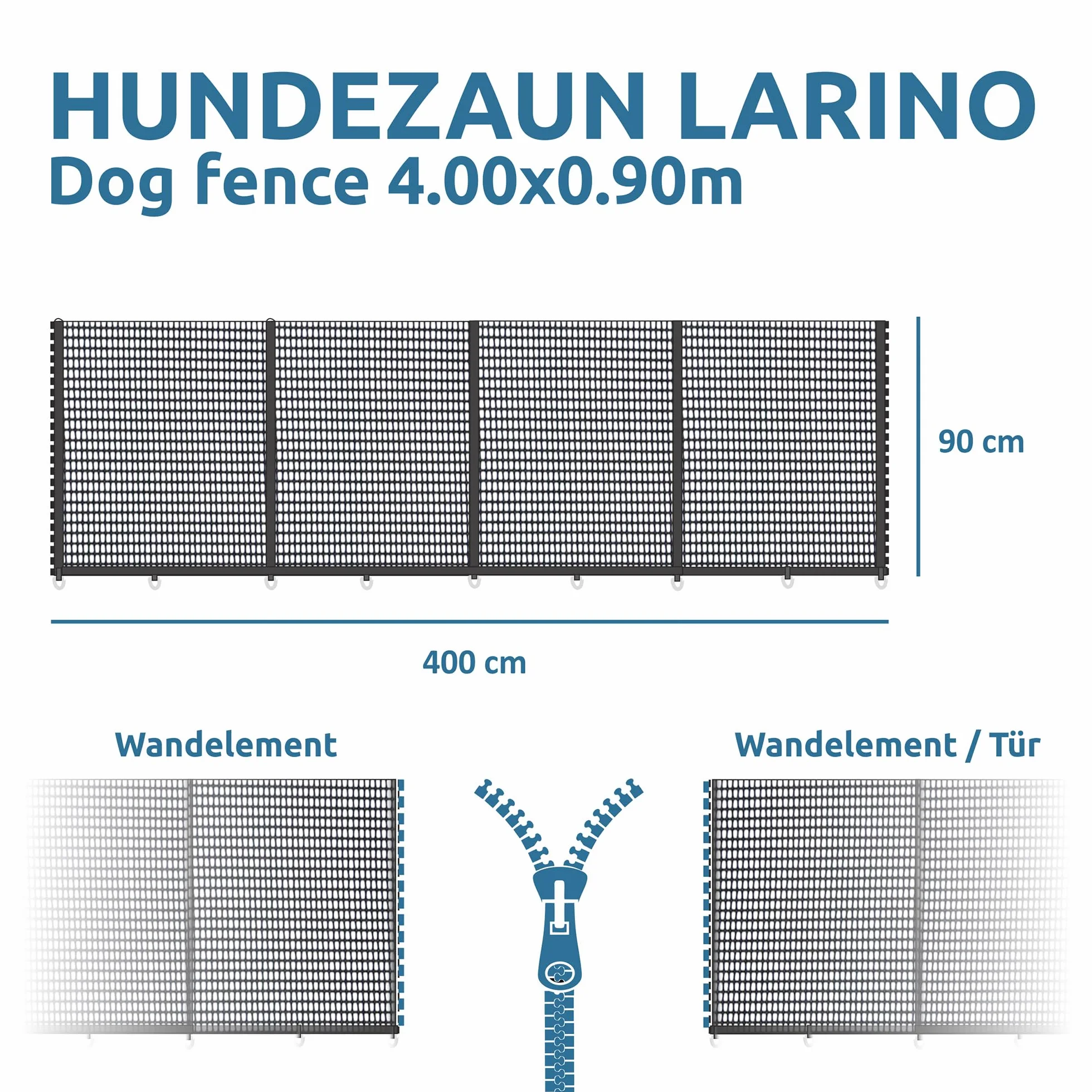 your GEAR Larino 400 Recinto mobile per cani da 4 m di larghezza per campeggio e giardino, estensibile all'infinito
