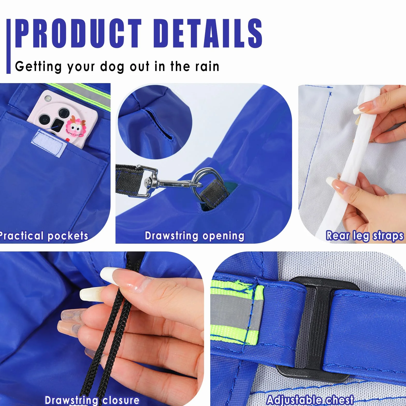 Impermeabile Cani Impermeabile Impermeabile per Cani Impermeabile con Cappuccio Traspirante Impermeabile per Animali Domestici Cuccioli Poncho Antipioggia con Strisce Riflettenti (Blu, 4XL)