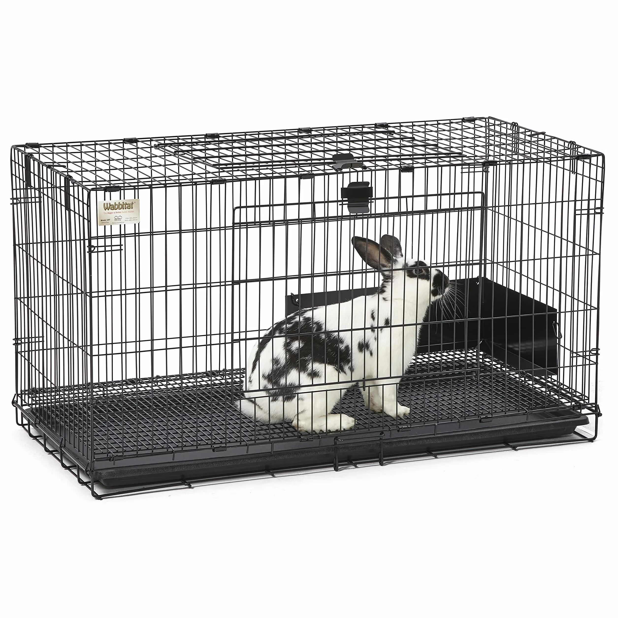 MidWest Homes for Pets Gabbia per conigli pieghevole, lunga 93,98 cm, con griglia per pavimento da 1,27 cm e vassoio in plastica rimovibile, nero, modello 157