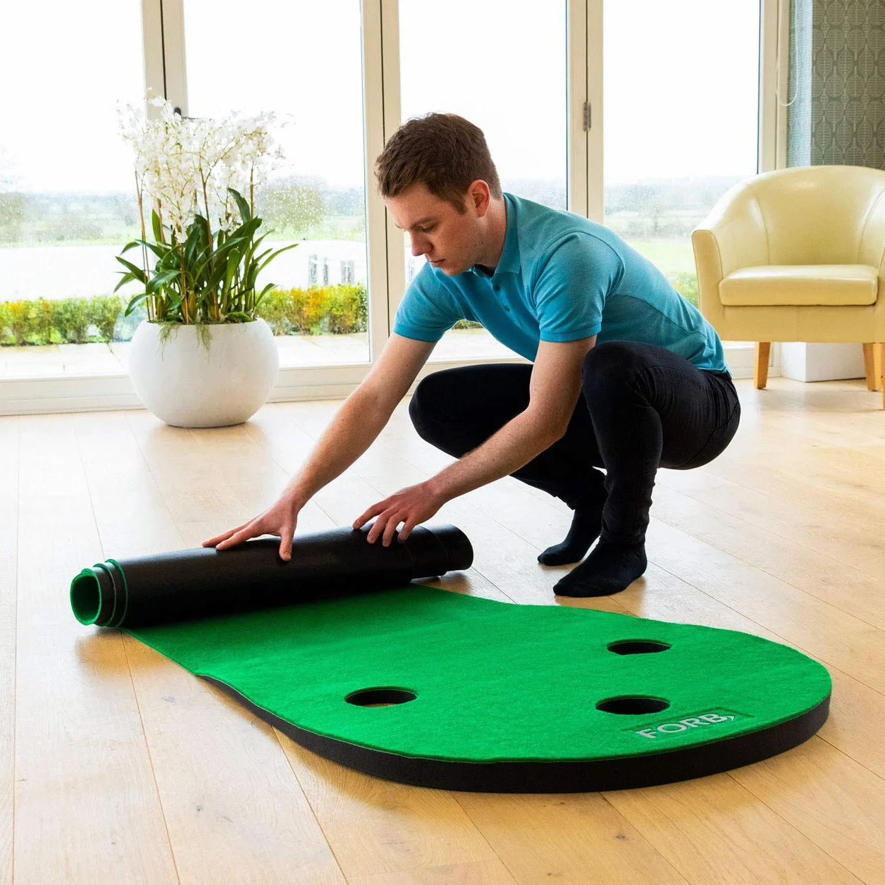 FORB Tappetino Putting da Golf per Uso Domestico - 2 Dimensioni Disponibili | Tappetino Professionale per Allenamento in Casa (3 buche) | Attrezzatura da Golf
