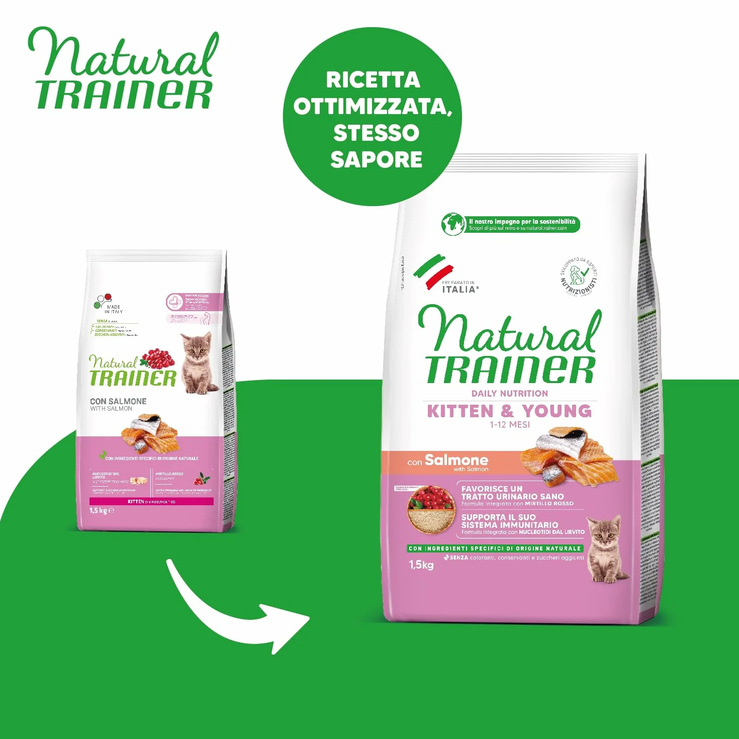 Trainer Kitten Cibo per Gattino, 1 a 12 Mesi, con Salmone, 1.5 kg, packaging may vary