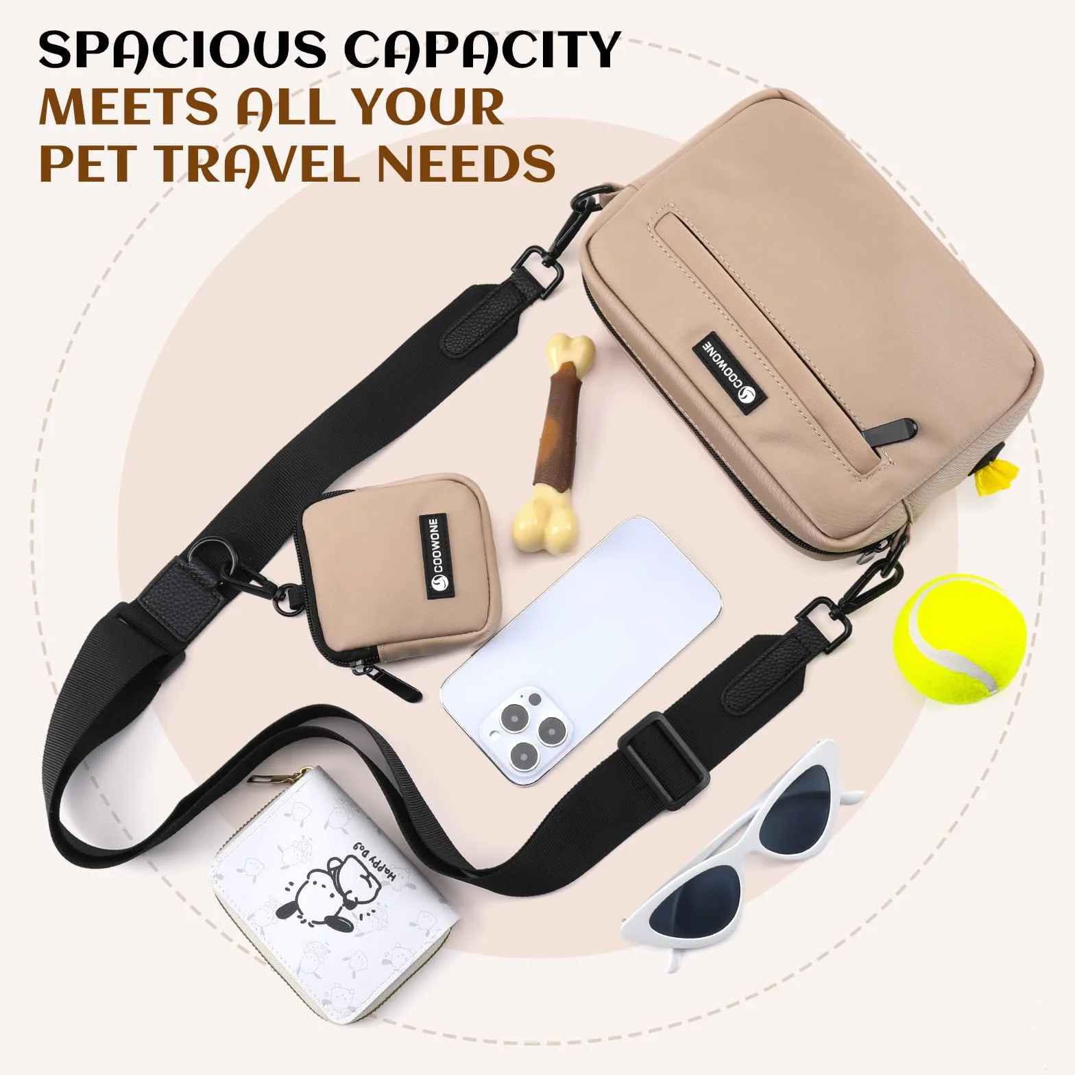 Borsa impermeabile per cani, borsa per cani per addestramento del cane, dispenser di sacchetti integrato, borsa a tracolla regolabile (caffè)