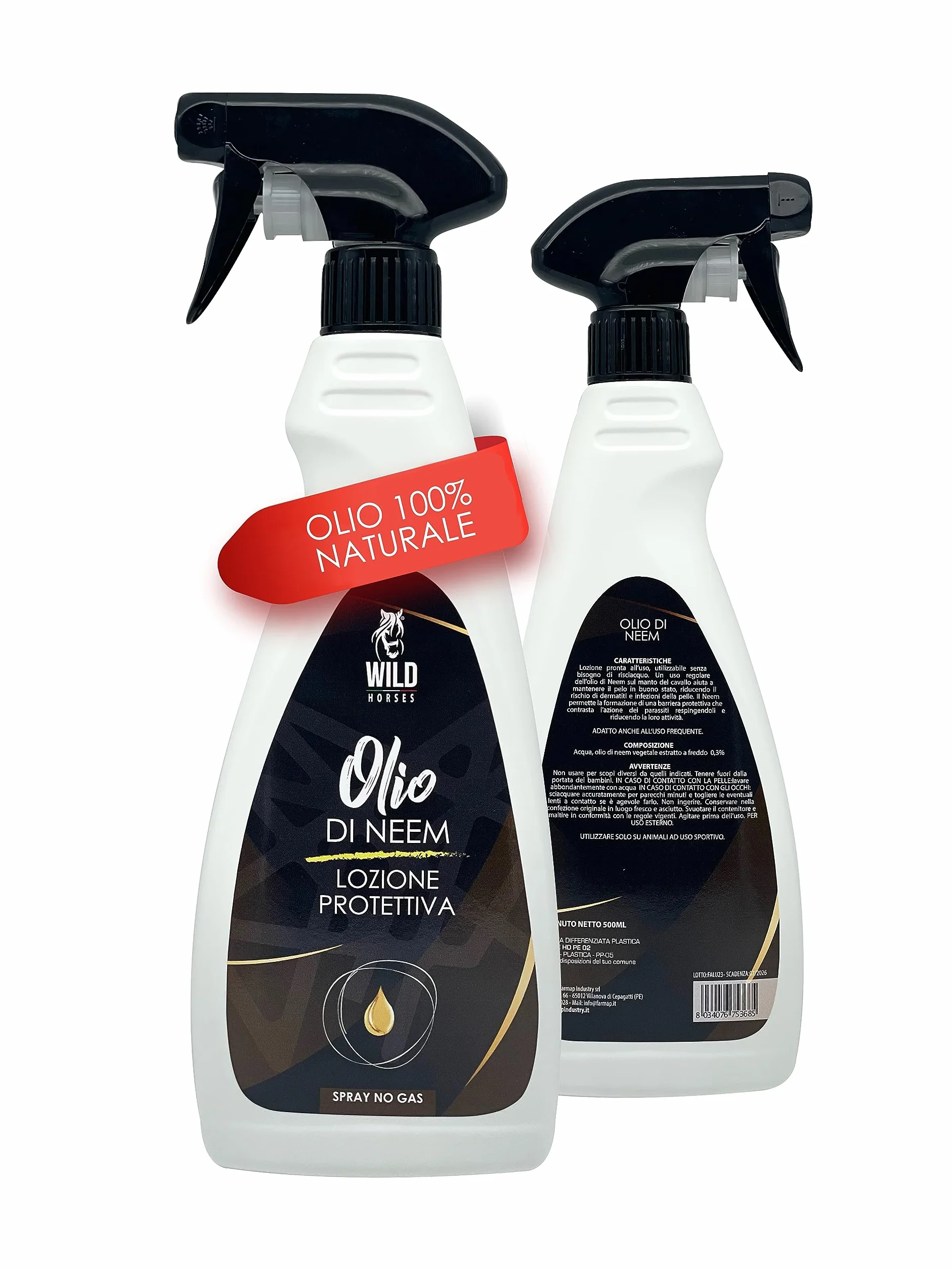 Olio di Neem Lozione Spray Repellente Zanzare Antiparassitario per Cavalli 100% Naturale 500ml Made in Italy