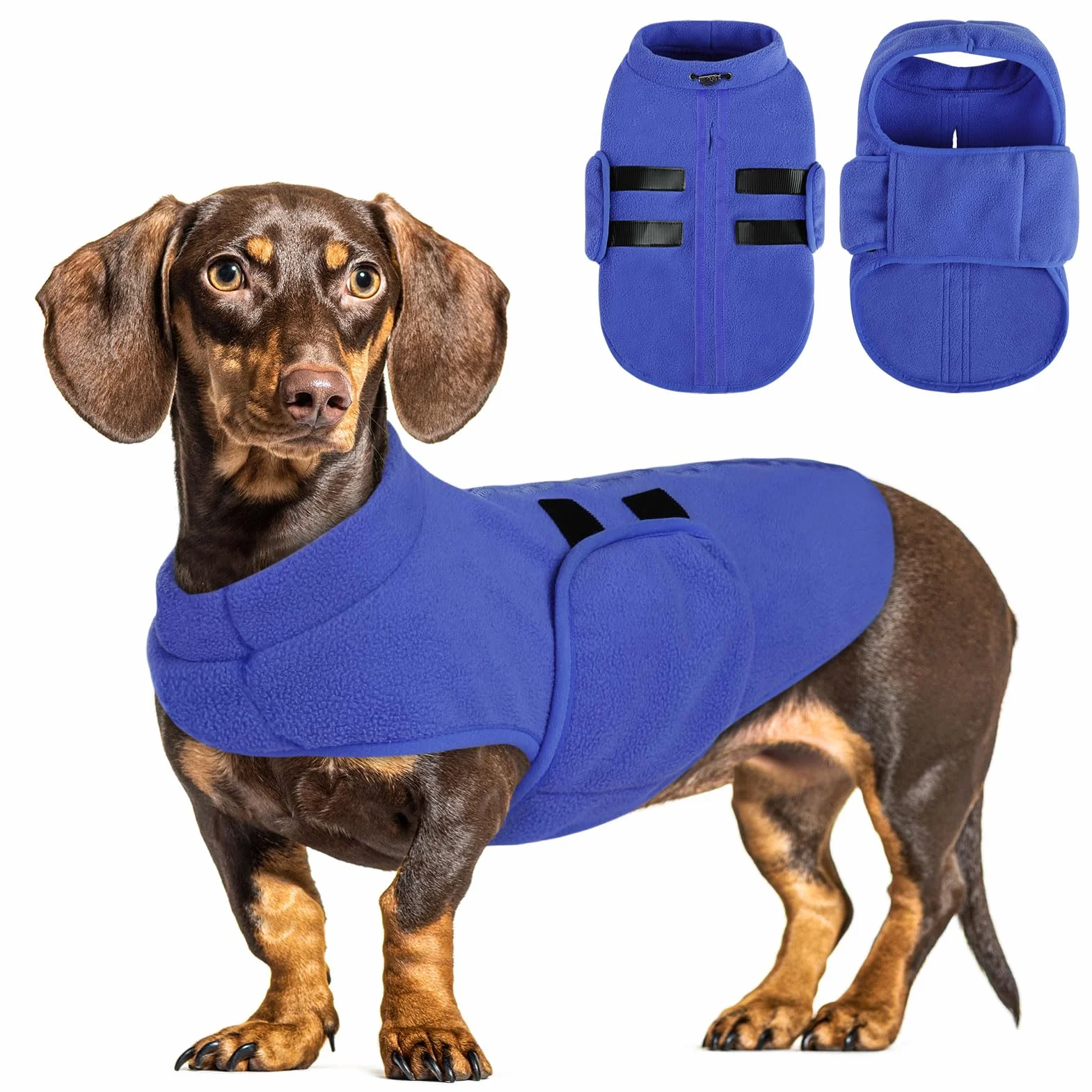 Maglione per cane e gatto in morbido pile – Giacca gilet con imbracatura – Caldo per cane piccolo, medio e grande – Blu (S)