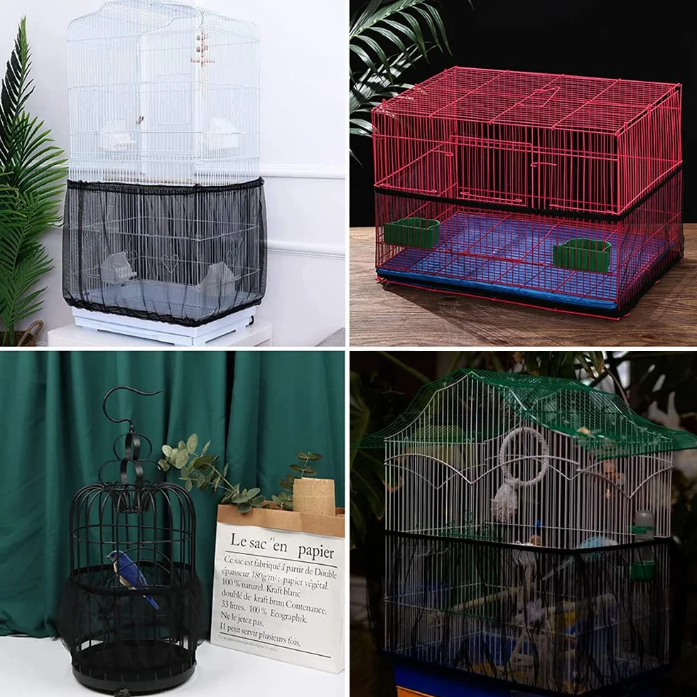 Copertura per Gabbia Uccelli Rete di Protezione in Nylon, Semi Gabbia Uccelli Rete, Gonna Bird Cage Estensibili Copertura per Cage Quadrate Rotonde, Ventilata e Antipolvere, 1 Pezzo (Nero, XL)