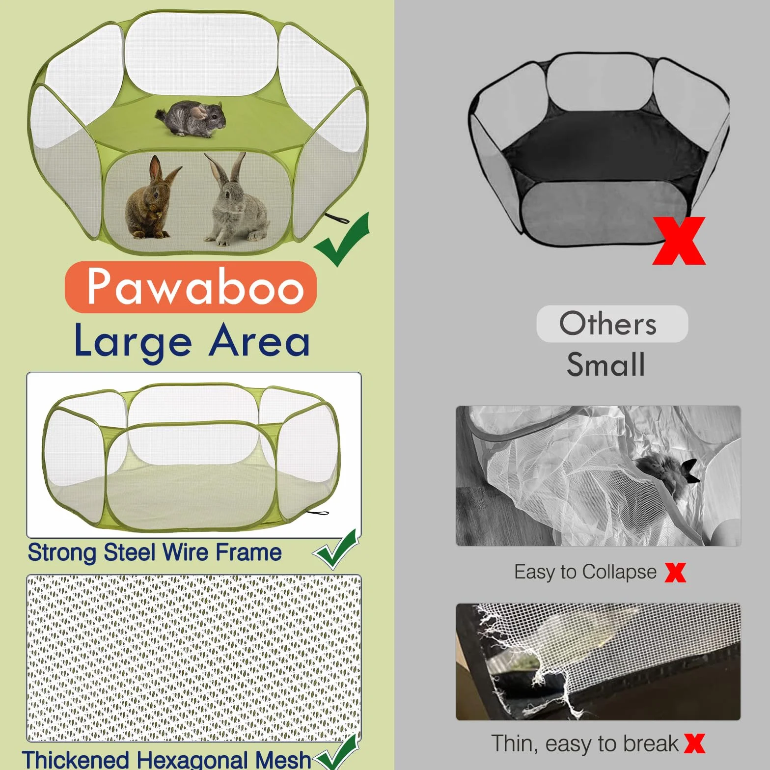 Pawaboo Box per Piccoli Animali, Tenda Impermeabile per Gabbia per Piccoli Animali Domestici con Struttura in Filo D'acciaio, Recinto per Cortile All'aperto per Pulcini/Gattini/Cuccioli, Avocado Verde