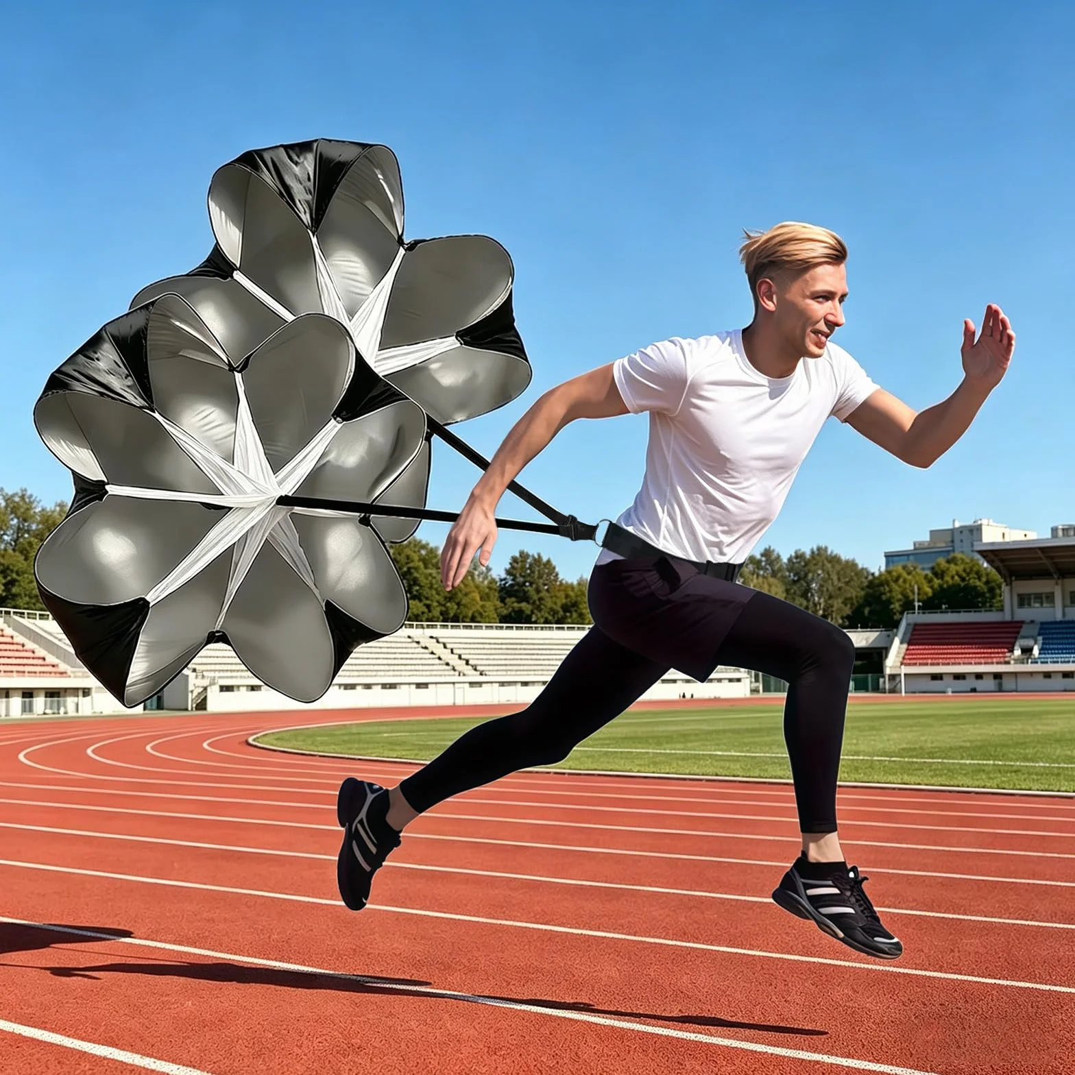 Paracadute da Corsa 2 Pezzi Neri, Paracadute di Resistenza con Cinghia Regolabile per Sprint, Rugby, Calcio, Baseball
