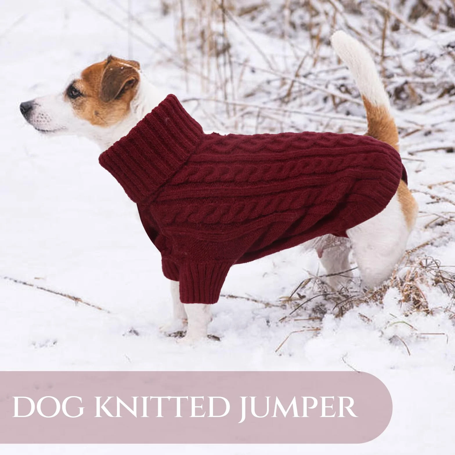 Maglione Cane Taglia Media Caldo Invernale Termica Dolcevita Lavorare a Maglia Cani Classico Elegante Pile per Cani Bulldog Francese (Rosso Bordeaux L)