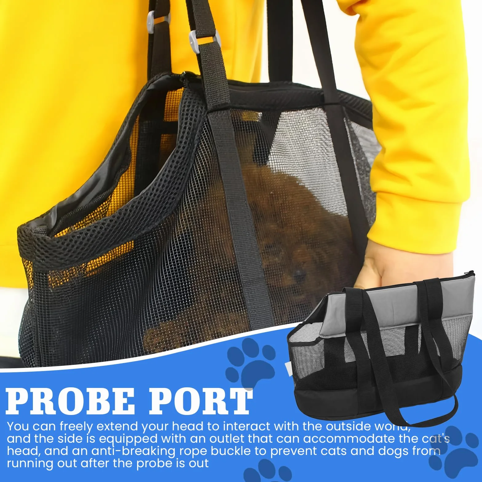 Borsa a tracolla per cani traspirante nero piccola media gatto