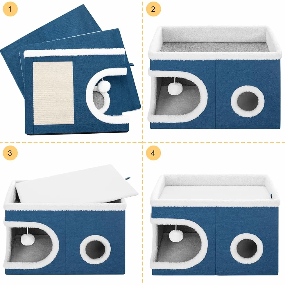 BAKAJI Cuccia per Gatti con Tiragraffi in Poliestere Imbottito 58x42x33cm Blu