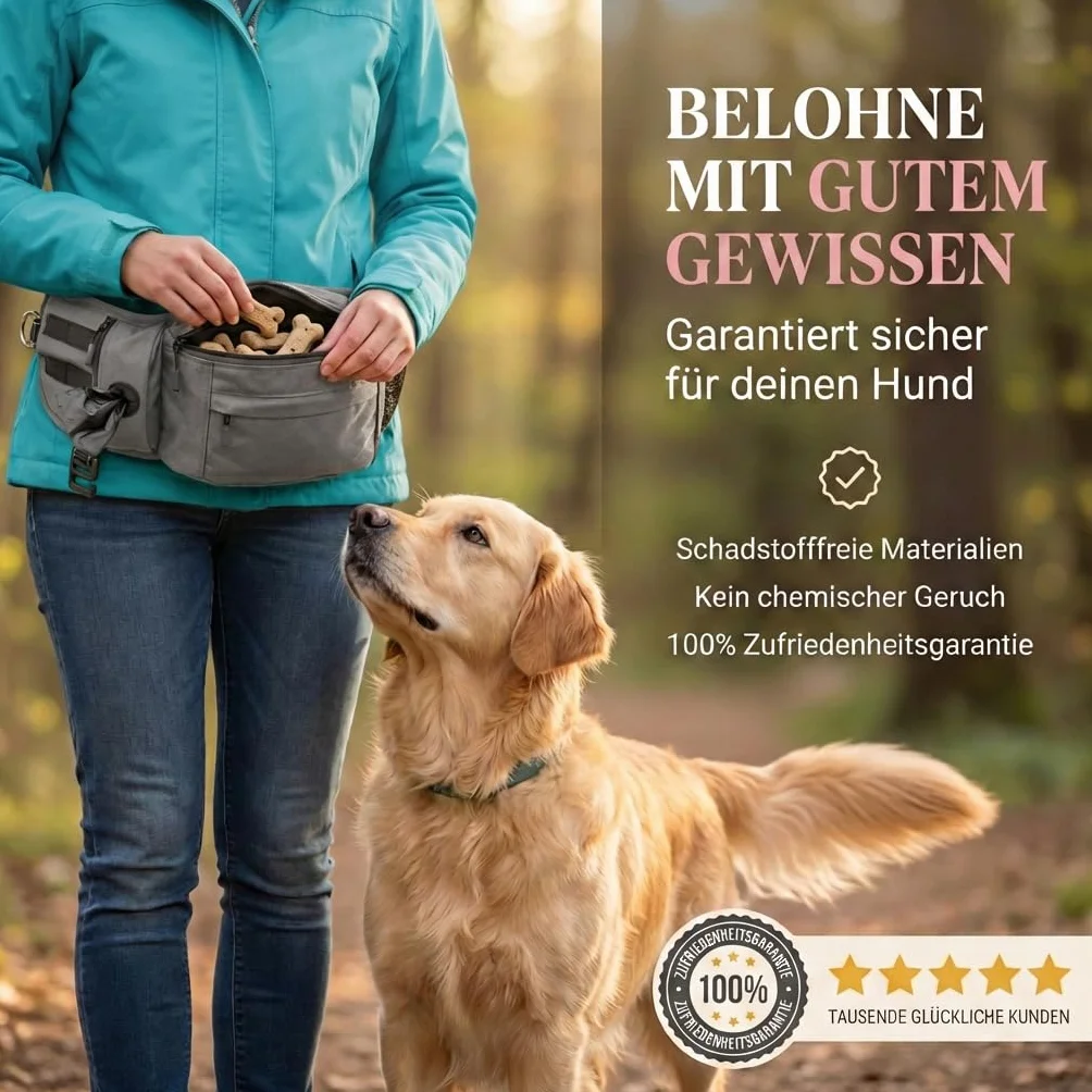 HUND IST KÖNIG Borsa per cani e accessori per cani – Robusto marsupio per cani – Borsa per cibo per cani con dispenser per sacchetti, scomparto per cellulare e tracolla per cavi flessibili