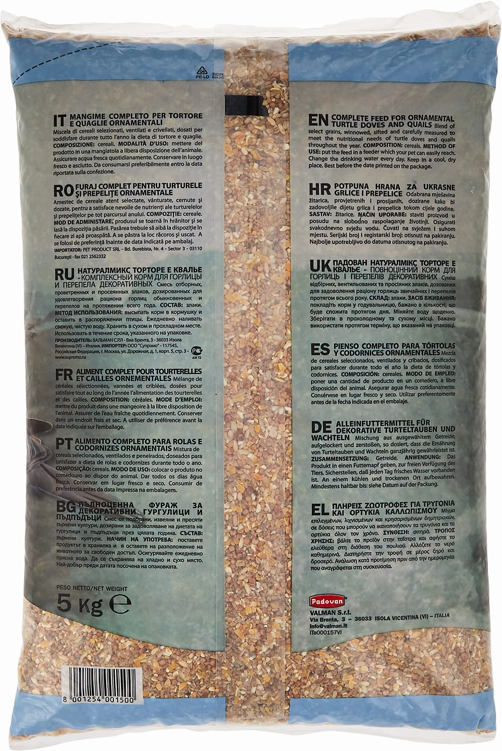 Padovan Naturalmix Tortore Alimento Completo per tortore e quaglie 5 kg
