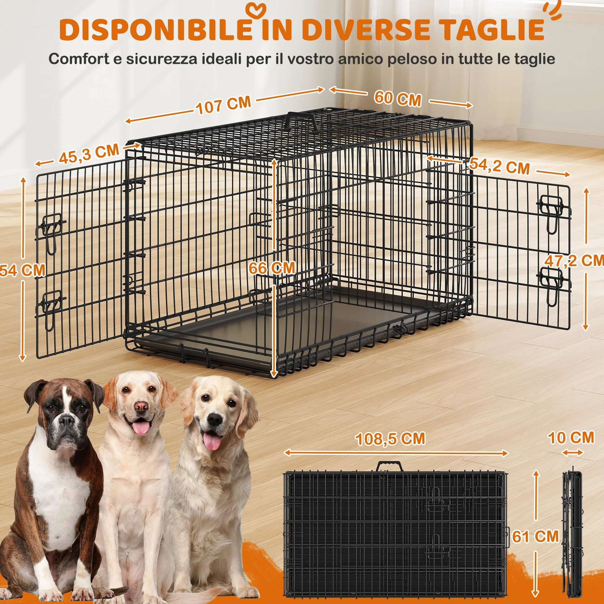 Yaheetech Gabbia per Cani Gatti Kennel in Metallo Pieghevole 107x60x66 cm Nero