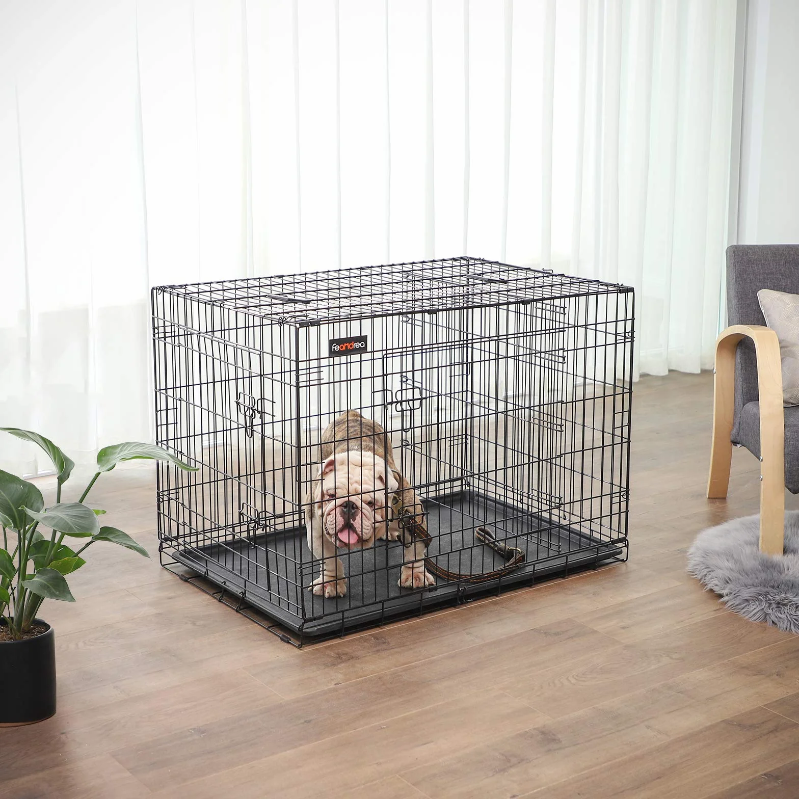 Feandrea Gabbia per Cani Pieghevole 107x70x77,5 cm XL Nero con 2 Porte Divisorio Vassoio Rimovibile PPD42BK