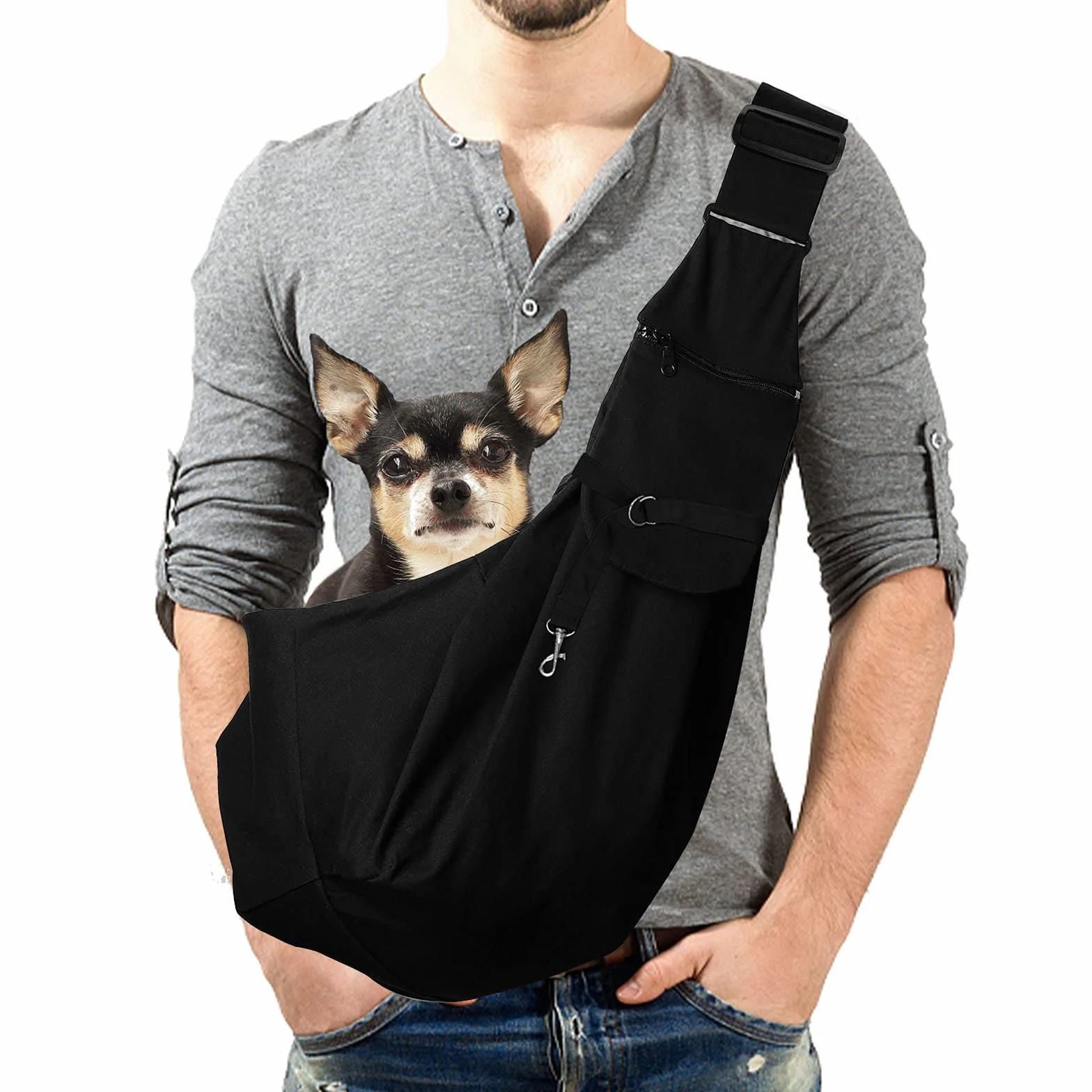 Borsa da trasporto per cani e altri animali da compagnia, regolabile, traspirante, adatta per passeggiate e attività all'aria aperta (nero)