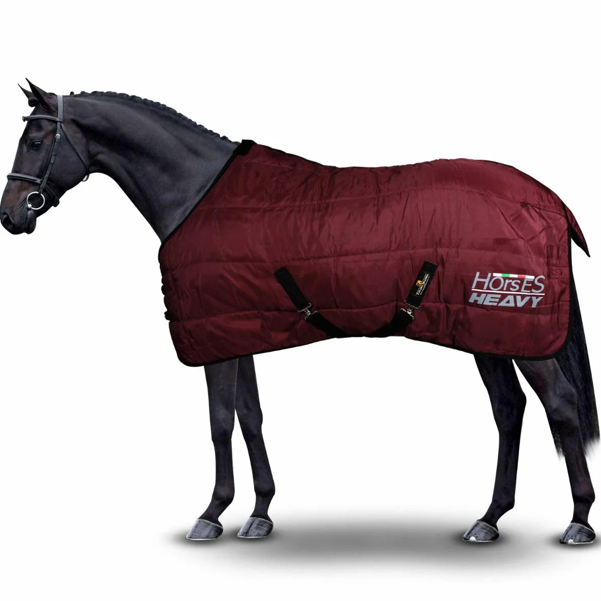 Horses, Coperta Invernale Heavy per Cavallo, Imbottita 300 gr, Morbida e Comoda, Ideale per Box, Resistente, Bordi Rinforzati in Nylon, Bordeaux 128 cm