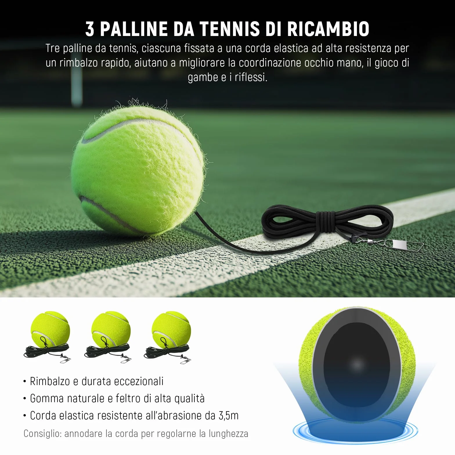 NEEWER Set di Palline da Tennis Portatili con Base in Ferro Antiscivolo, Supporto per Racchetta, 3 Palline con Corda Elastica, Rimbalzatore Allenamento Individuale per Adulti TB01Z