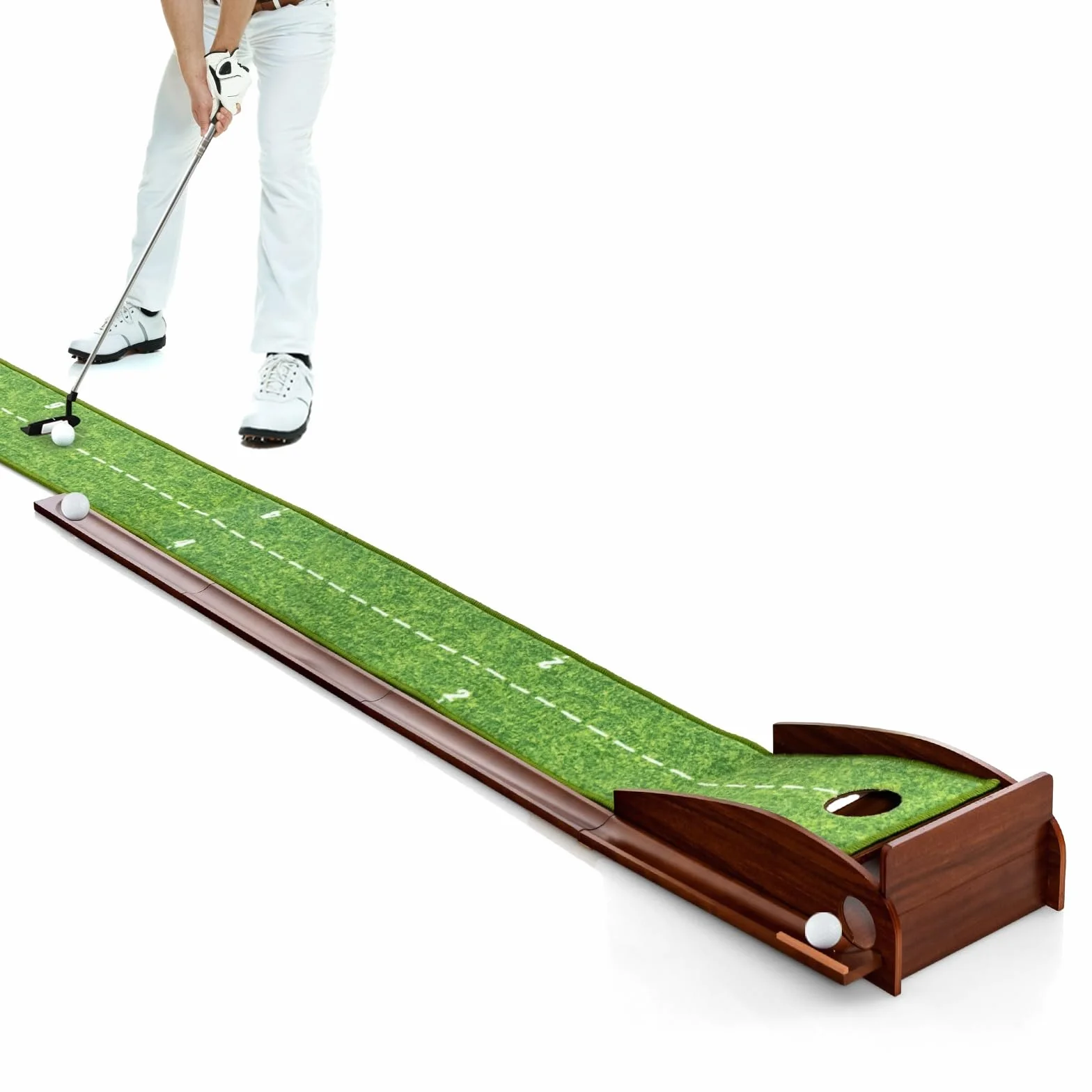 LIFEZEAL Golf Putting Matte, tappetino da golf con fori, tappetino portatile da golf con ritorno automatico, attrezzatura da golf con 3 palline, tappetino da golf per interni ed esterni (1 foro)