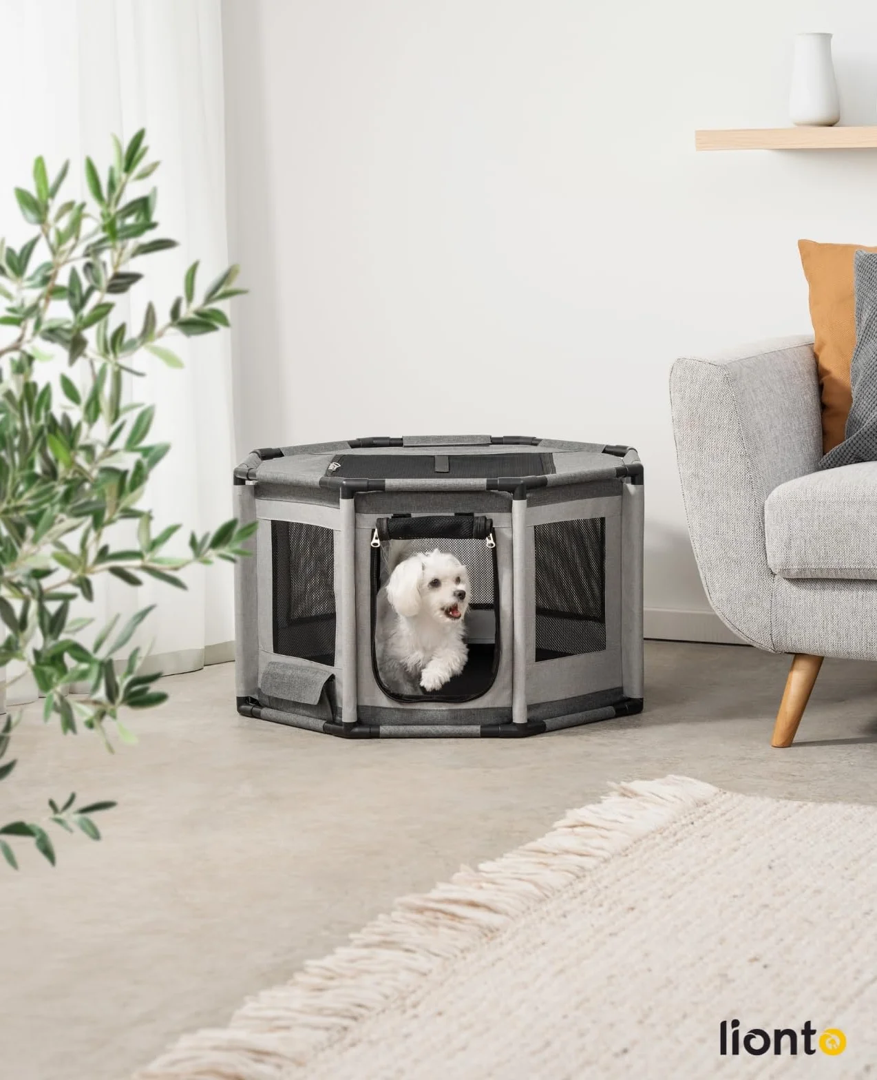 Lionto Recinto per cani in tessuto Oxford 72x72x43 cm grigio