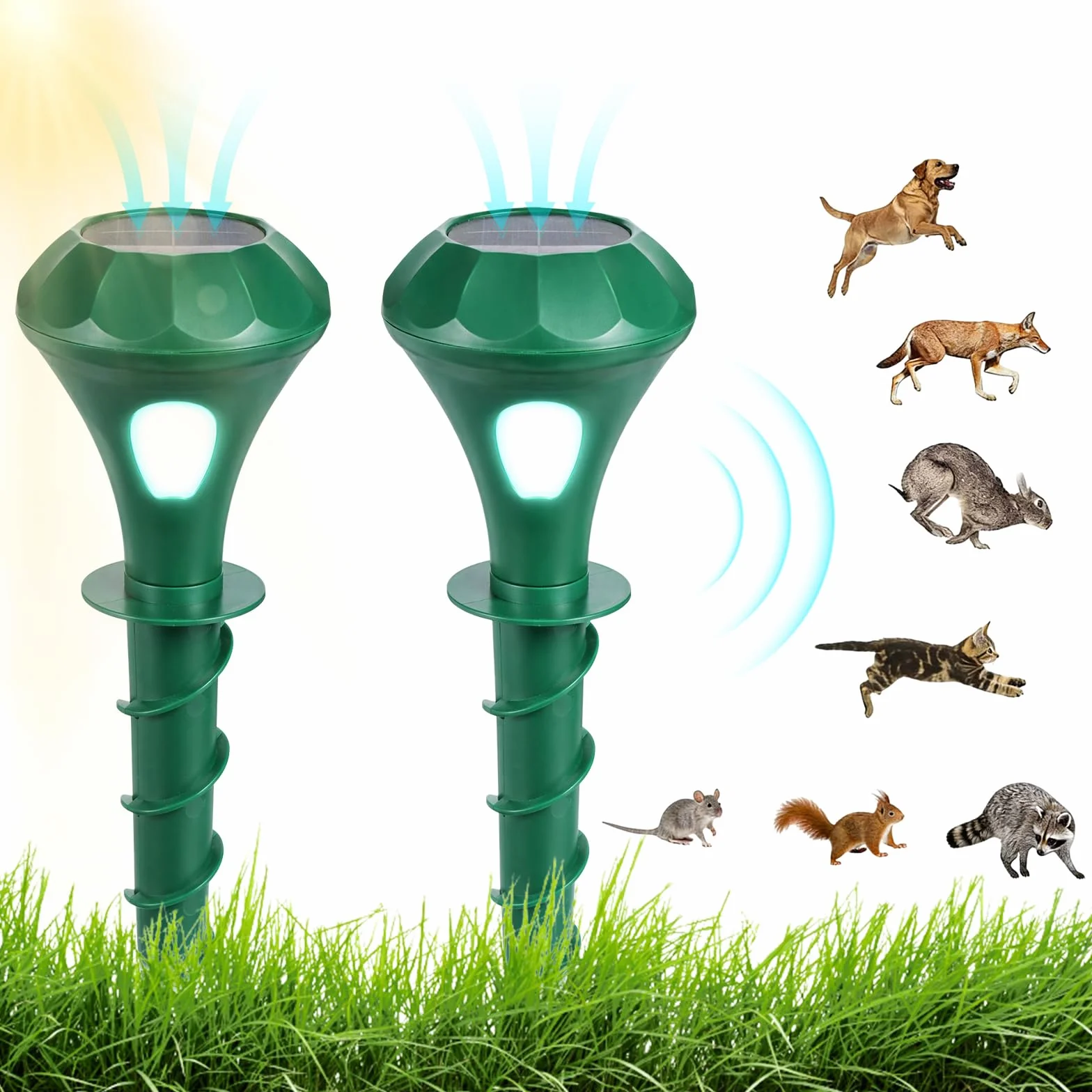 2 Pezzi Repellente Gatti Ultrasuoni Solare Dissuasore Animale Professionale con Luce LED, Repellente per Gatti per Giardino Cortile Orto Fattoria Protezione da Piccioni Uccelli Cani Topi Volpi