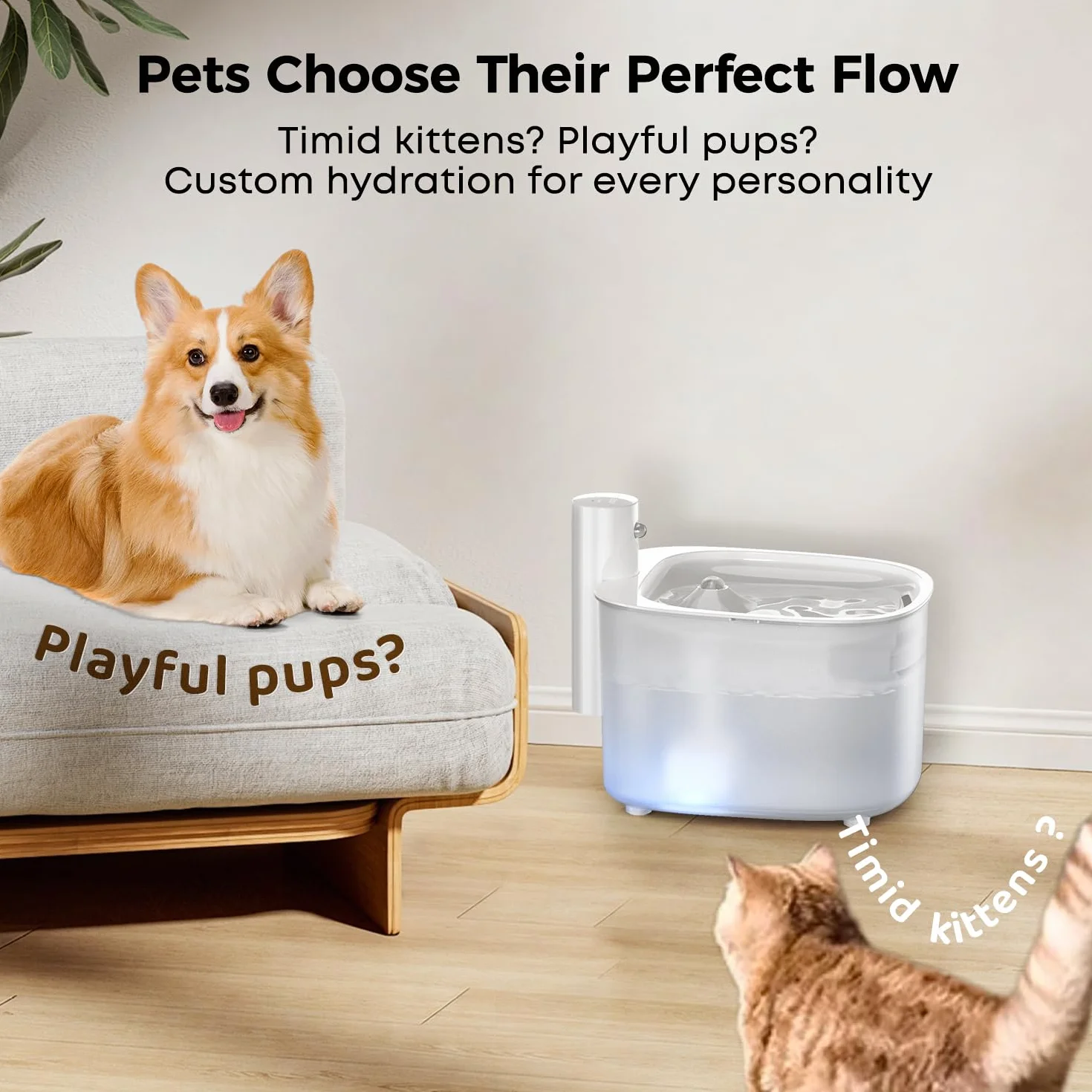Fontanella per Gatti Senza Fili - Batteria con Sensore di Movimento -2.6L Fontana Automatico D'acqua Cani con Pila 3000mAh Ricaricabile Distributore Silenzioso Abbeveratoio - Dispenser Acqua Animali