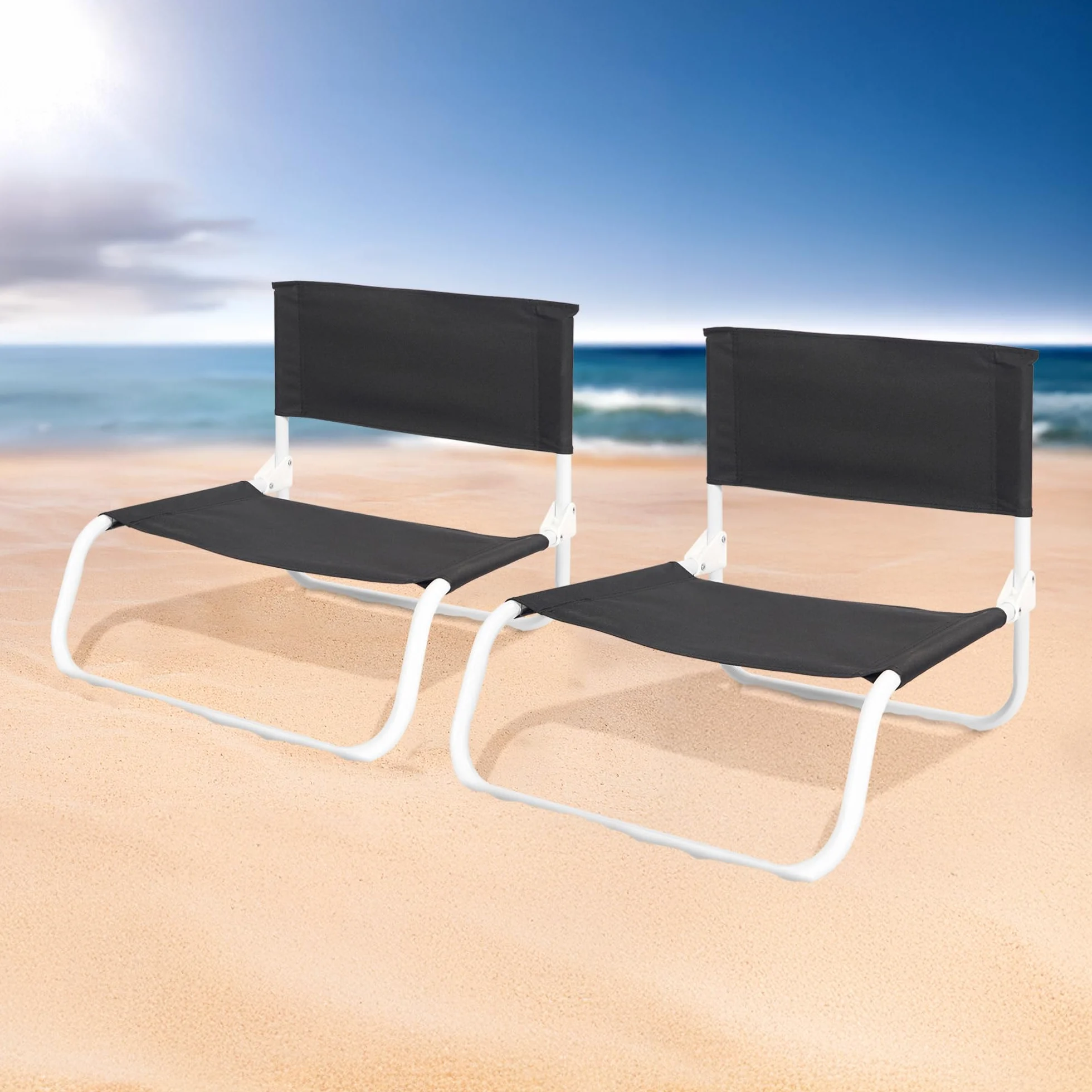 IlGruppone Coppia Spiaggine Lettino Prendisole Spiaggina Portatile 2 Pezzi Pieghevole Sdraio Giardino Compatta in Acciaio Facilmente Trasportabile Comoda Mare Campeggio Spiaggia