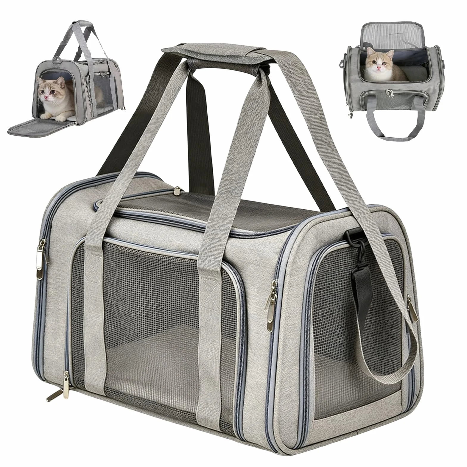 Borsa per il trasporto del gatto: pieghevole e traspirante, borsa per il trasporto di cani, comoda per gatti fino a 5 kg, viaggi e gite 45 × 30 × 30 cm