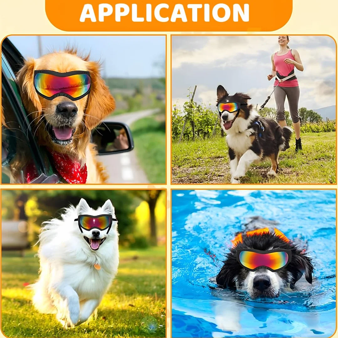 Occhiali da Sole per Cani, Occhiali da Sole Cani con Cinturini Regolabili, Protezione UV