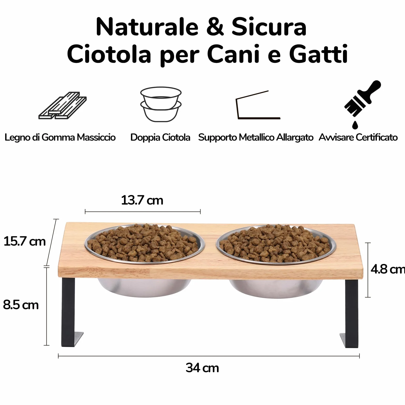 FUKUMARU 2 Pack Ciotole Per Cani e Gatti Rialzate, Ciotola Gatto Cane Doppia in Acciaio Inox Inclinato di 15°, Ciotole Per Cibo e Acqua Rialzate Con Bordo in Gomma.Per Animali Domestici.14CM