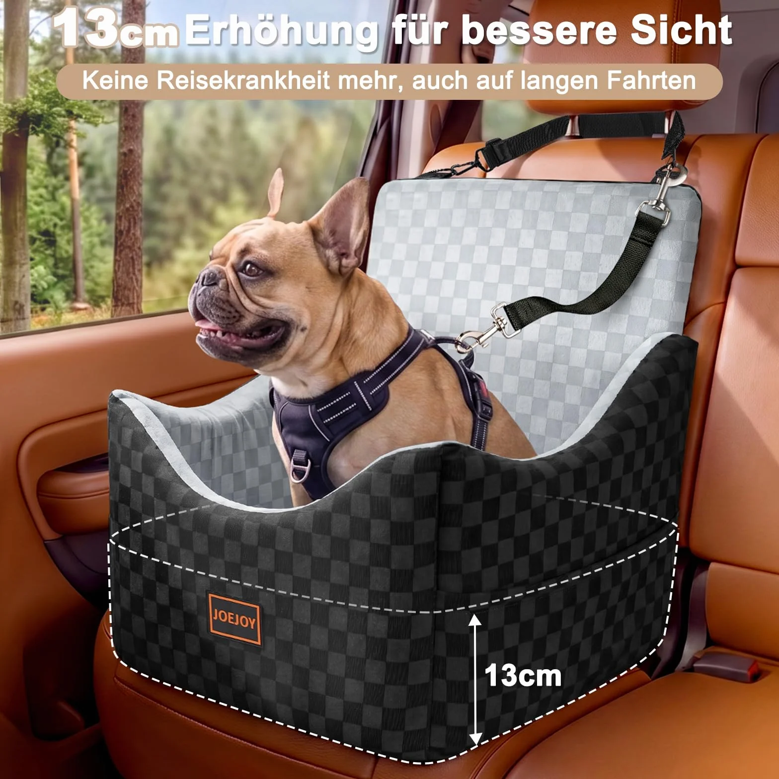 JOEJOY Seggiolino auto per cani piccola media taglia lavabile memory foam ispessita sedile posteriore anteriore cintura sicurezza regolabile