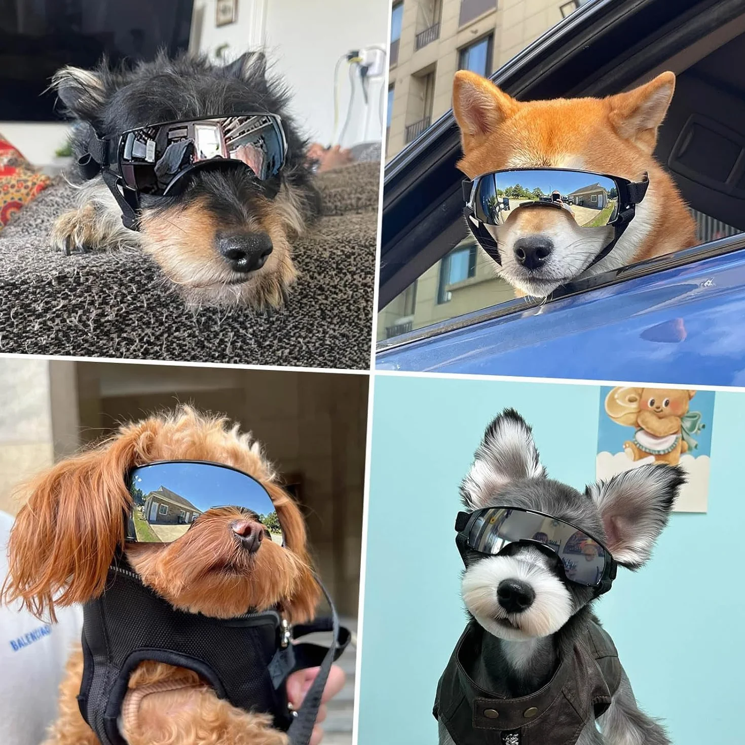 Occhiali x cani piccola taglia,Occhiali da Sole per Cani,UV con Cinturino Elastico Regolabile Antivento,per Cani di Taglia Piccola Media All' Aperto Protezione per Gli Occhi (nero)