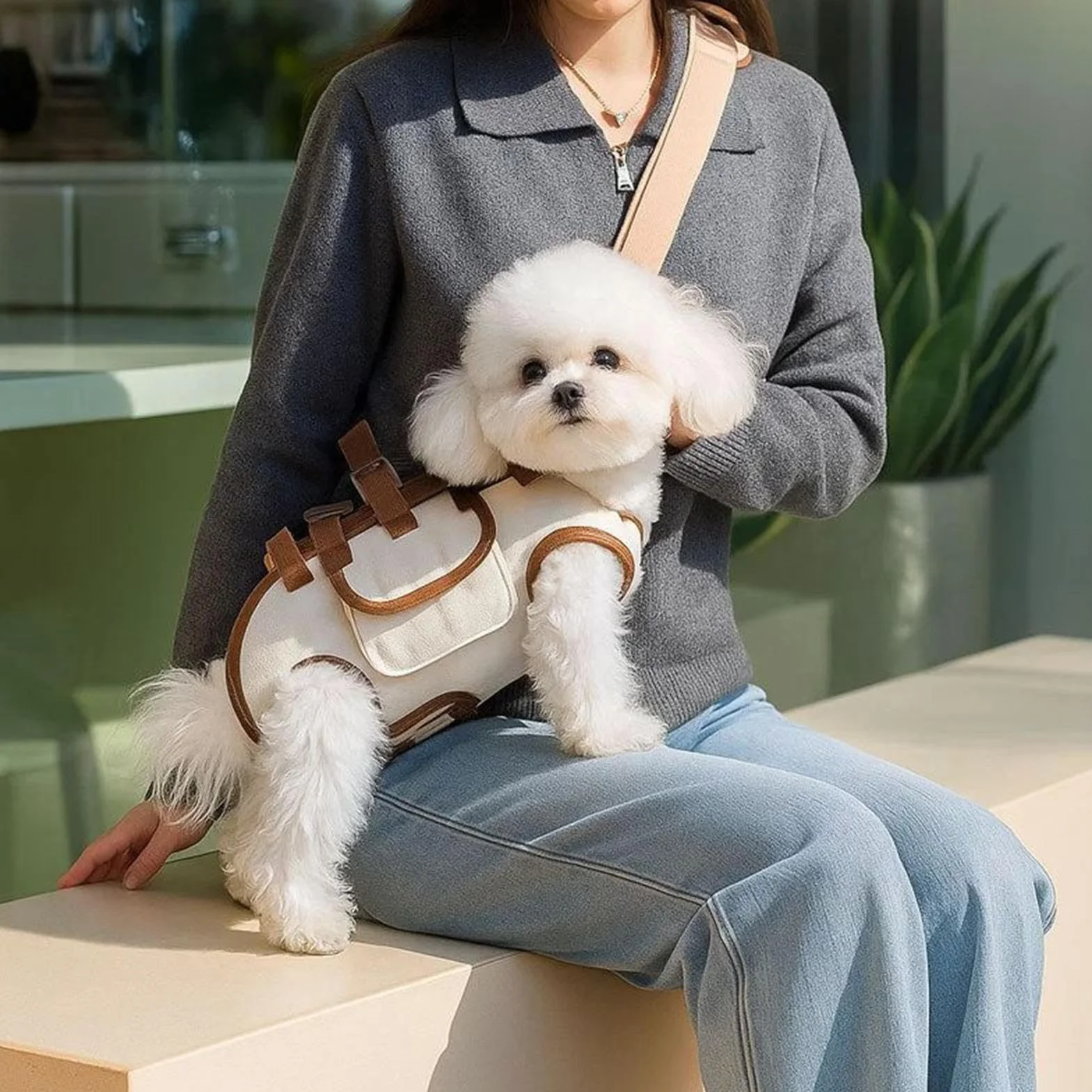 Zaino Porta Cani - Zaino Trasportino per Gatto con Sacchetto per Snack,Borsa Portatile Regolabile per Uscite all'Aperto Camminate Viaggi Escursioni Auto Bici Casa Quotidiana
