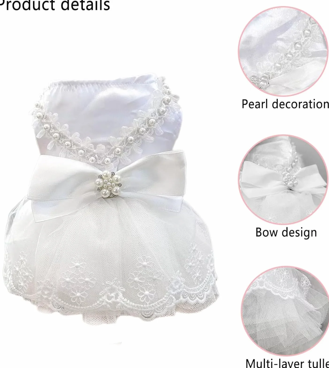Abito Da Sposa Del Cane Bianco Puppy Tutu Gonna Con Arco E Perla Decorazione Vestiti Di Gatto Di Lusso Con Anello Di Guinzaglio Per Cani Di Piccoli Gatti,Vestiti per Cani e Gatti, Gonna in Tulle