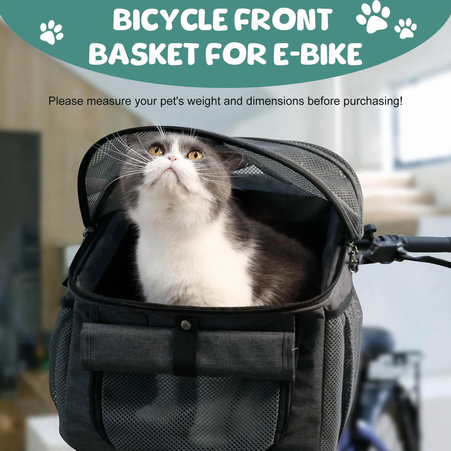 Bigking Borsa per Bicicletta per Animali Domestici, Cestino Anteriore per Cani, Cestino Pieghevole per Bicicletta, Adatto per Equitazione All'aperto E Campeggio Con Animali Domestici (Grigio)