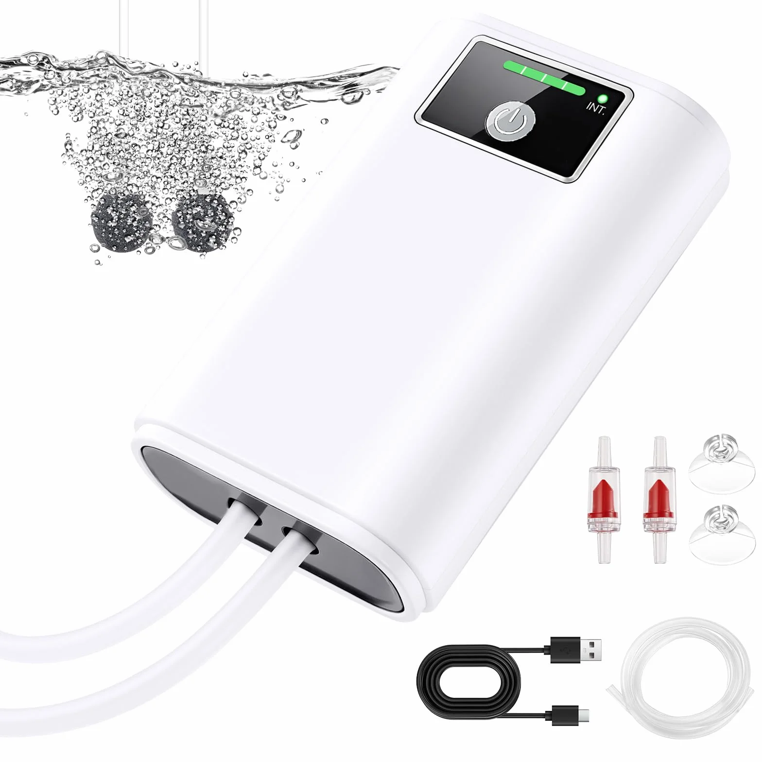 Aeratore Acquario, Pompa Acquario Portatile Ossigenatore Per Acquario USB gorgogliatore 2600mAh, due modi di alimentazione del gorgogliatore 1.5-2L/min*2