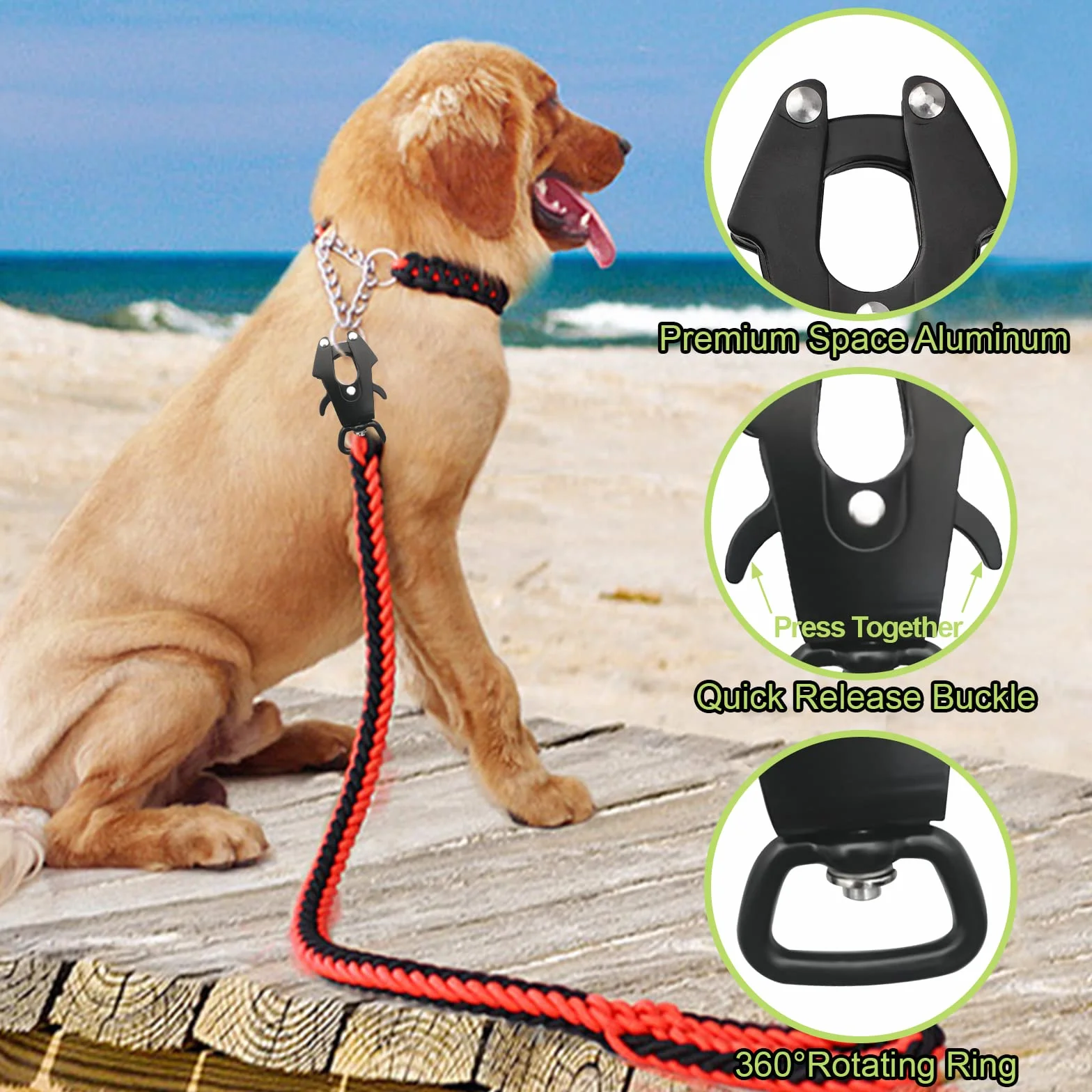 Clip a rana, chiusura in alluminio spaziale, fibbia per guinzaglio per cani resistente, sgancio rapido, fibbia di ricambio per catena per cani resistente alla ruggine, capacità 269,9 kg
