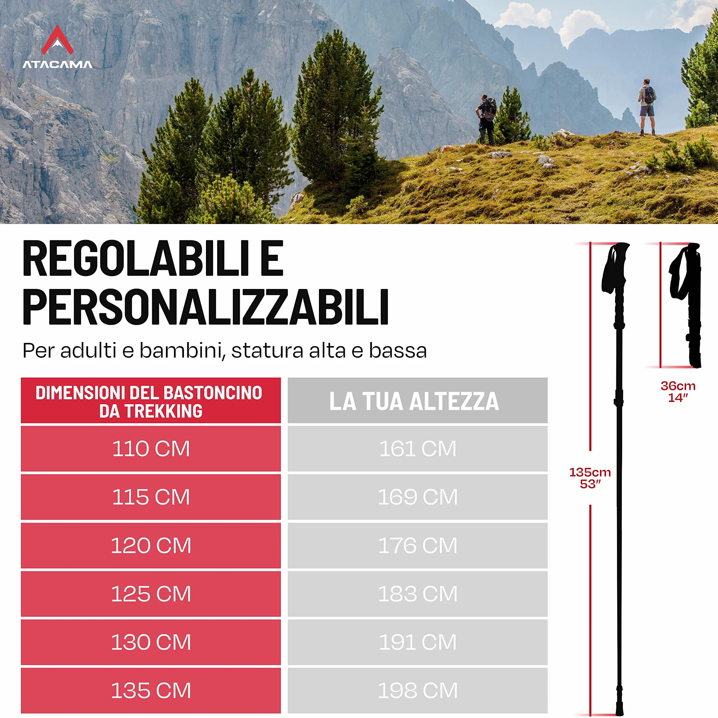 Atacama Bastoni da trekking telescopici in carbonio 3k e alluminio 7075 Nordic Walking con manico in sughero angolo regolabile