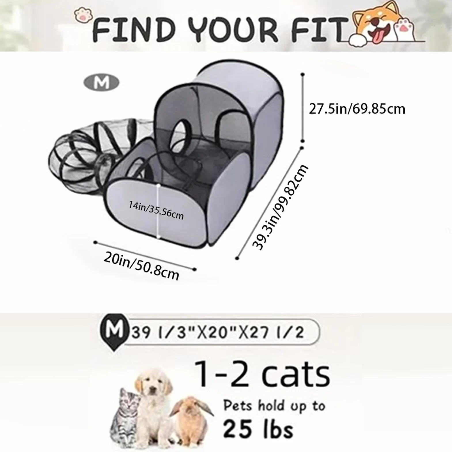 Gabbia Portatile per Gatti - Box Pieghevole per Gatti - Tenda Portatile per Gatto, Recinto Pieghevole per Animali Domestici, con Tunnel E Rete Di Ventilazione, per Campeggio E Viaggio