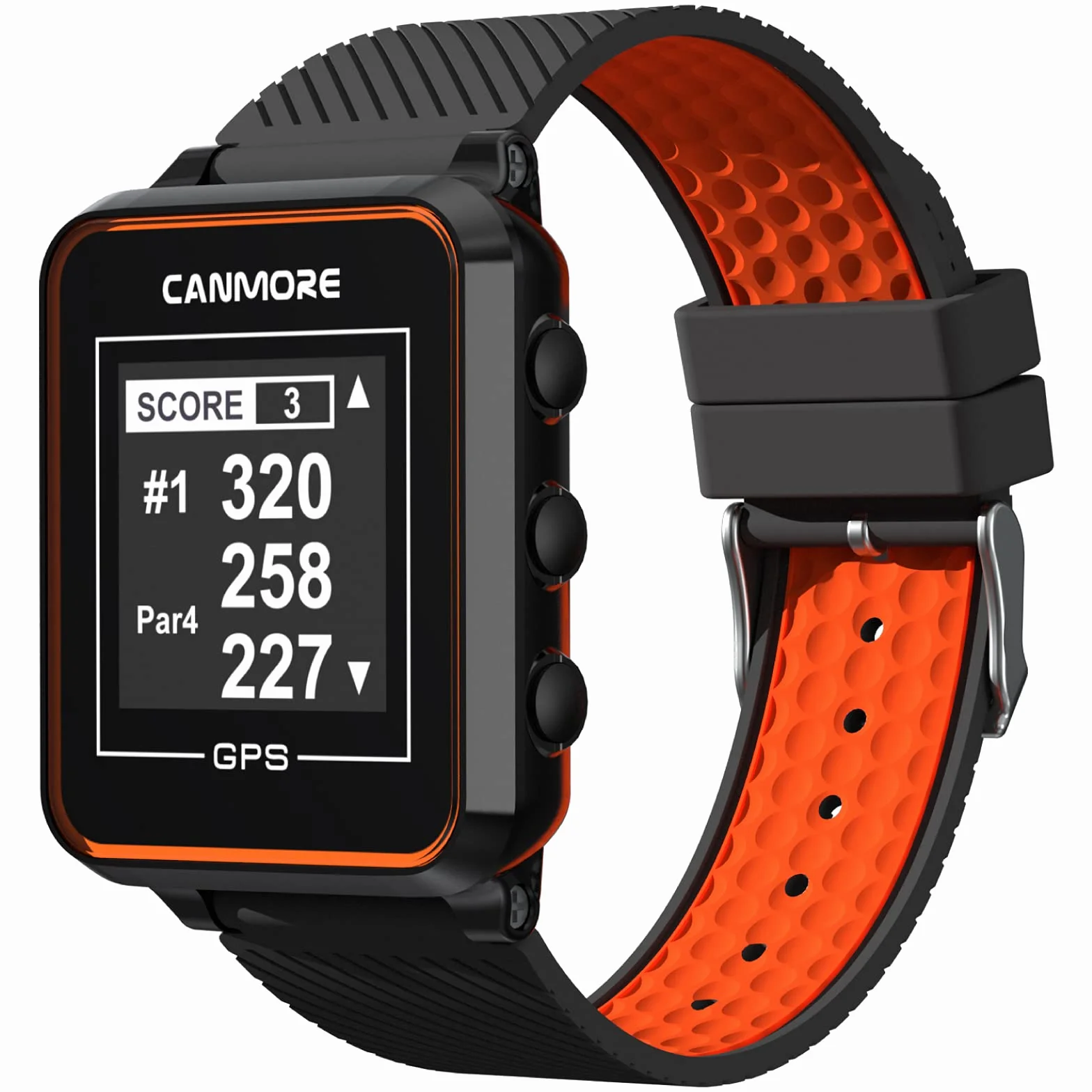 CANMORE TW356 Orologio GPS da golf per uomo e donna, aggiornamento gratuito di oltre 41.000 campi precaricati in tutto il mondo, display LCD ad alto contrasto, chip IC di aggiornamento, Arancia