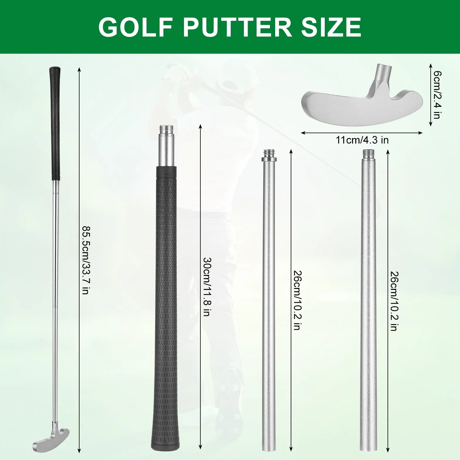 Mazza da Golf Ambidestra, Putter Bidirezionale da 85.5CM Componibile in 3 Pezzi con Impugnatura Antiscivolo in TPE e Testa in Lega di Zinco, Mazze da Golf Portatile per Principianti, Giovani e Adulti