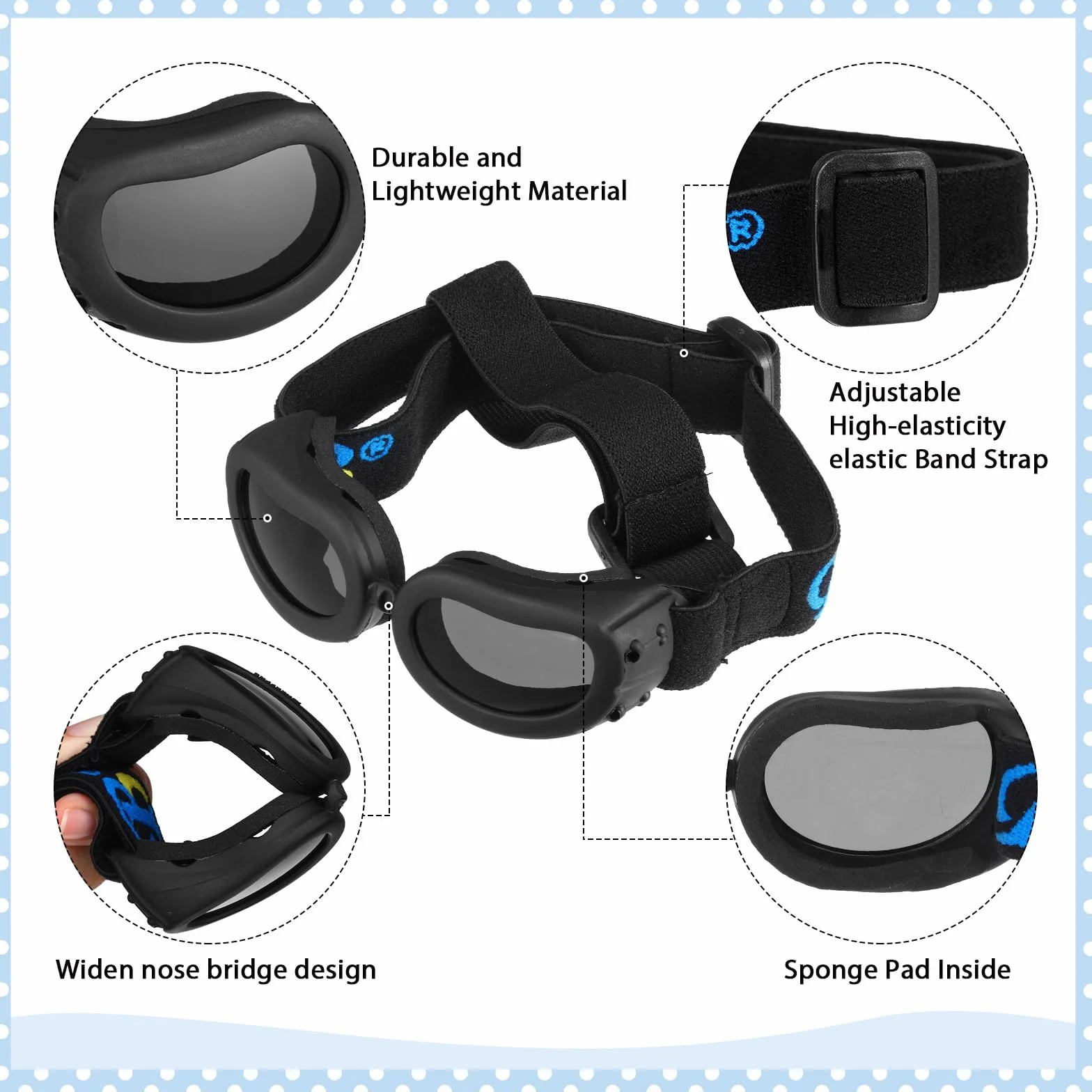 Frienda Dog Helmet and Goggles, UV Protection Doggy Sunglasses and 4 Inch Padded Puppy Motorcycle Helmet Adorable Dog Goggles with Adjustable Belt for Small Dogs Puppy Riding(Black,S)