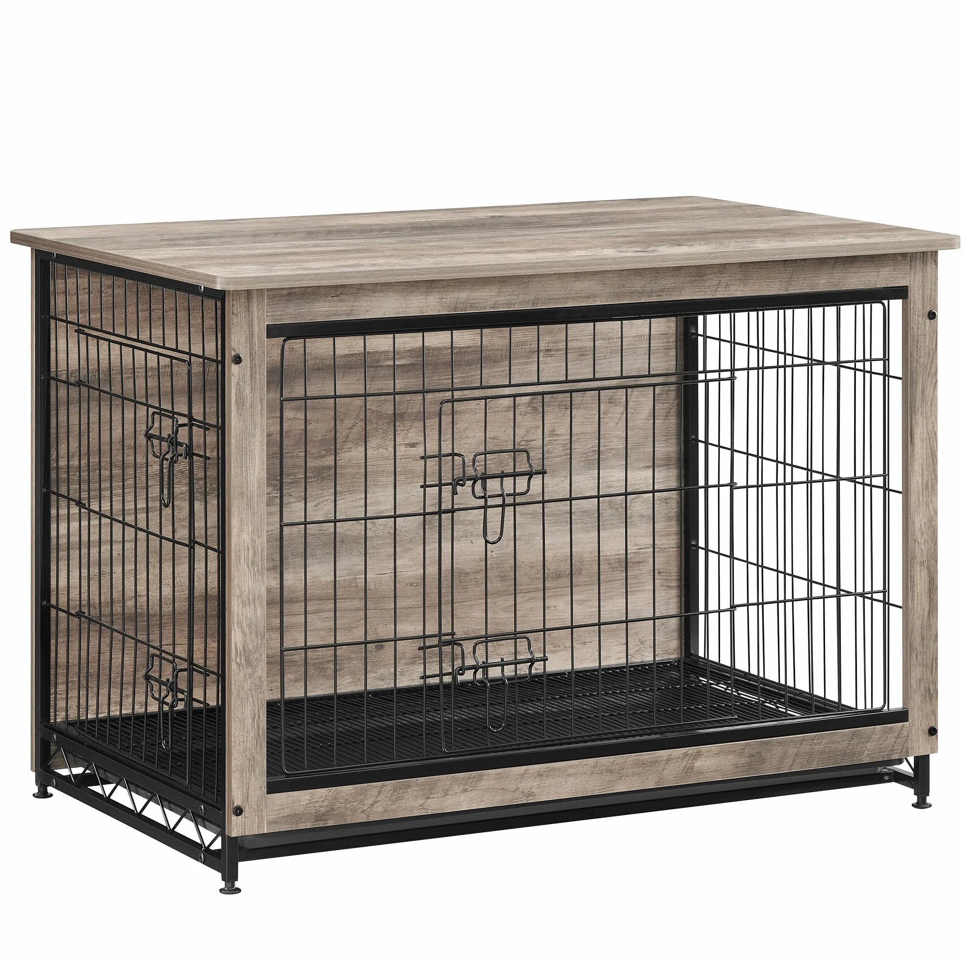 Feandrea Gabbia per Cani, Mobile Tavolino, Cuccia Moderna da Interno per Cani fino a 32 kg, Gabbia per Cuccioli, Vassoio Multiuso Rimovibile, Casetta per Animali, 2 Porte, Greige PFC003G01
