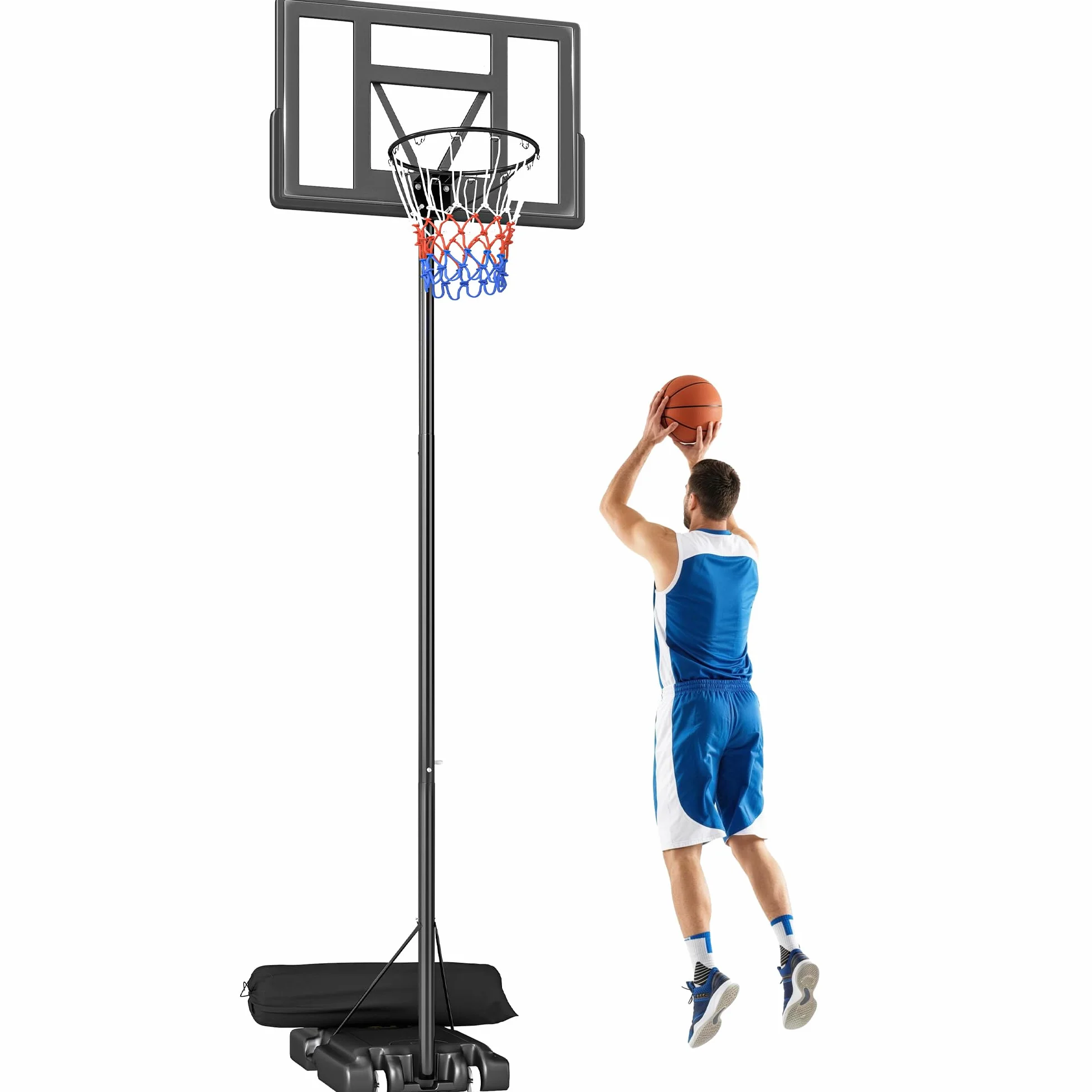 SPORTNOW Canestro Basket Esterno Regolabile in Altezza 135-305 cm, con Ruote, Base Riempibile, Tabellone Infrangibile, Nero