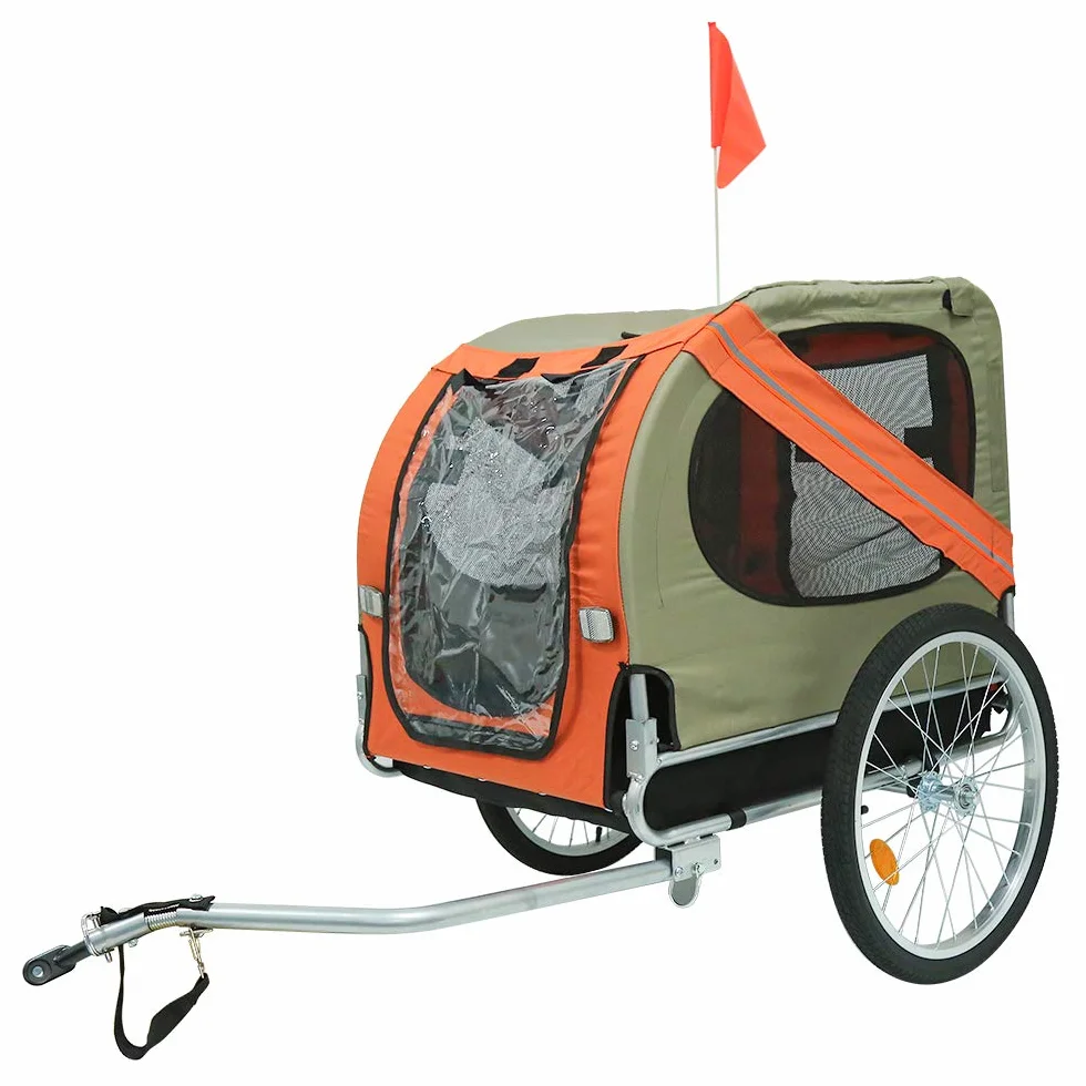 sarah Carrellino Rimorchio per Cani Animali Domestici da Bicicletta 137 x 73 x 90 Trailer Biciclette, Rimorchio Bicicletta per Cani con Frizione e Cinture di Sicurezza（Grigio Arancio）
