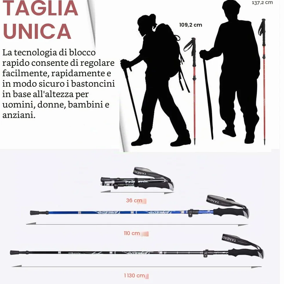 Bastone da passeggio pieghevole in sughero, antiscivolo, anti-urto per trekking e alpinismo