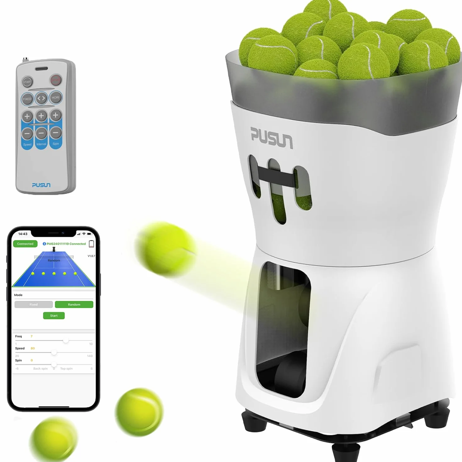 Macchina per palline da tennis PUSUN PT-Mini Pro con telecomando Smart App Control