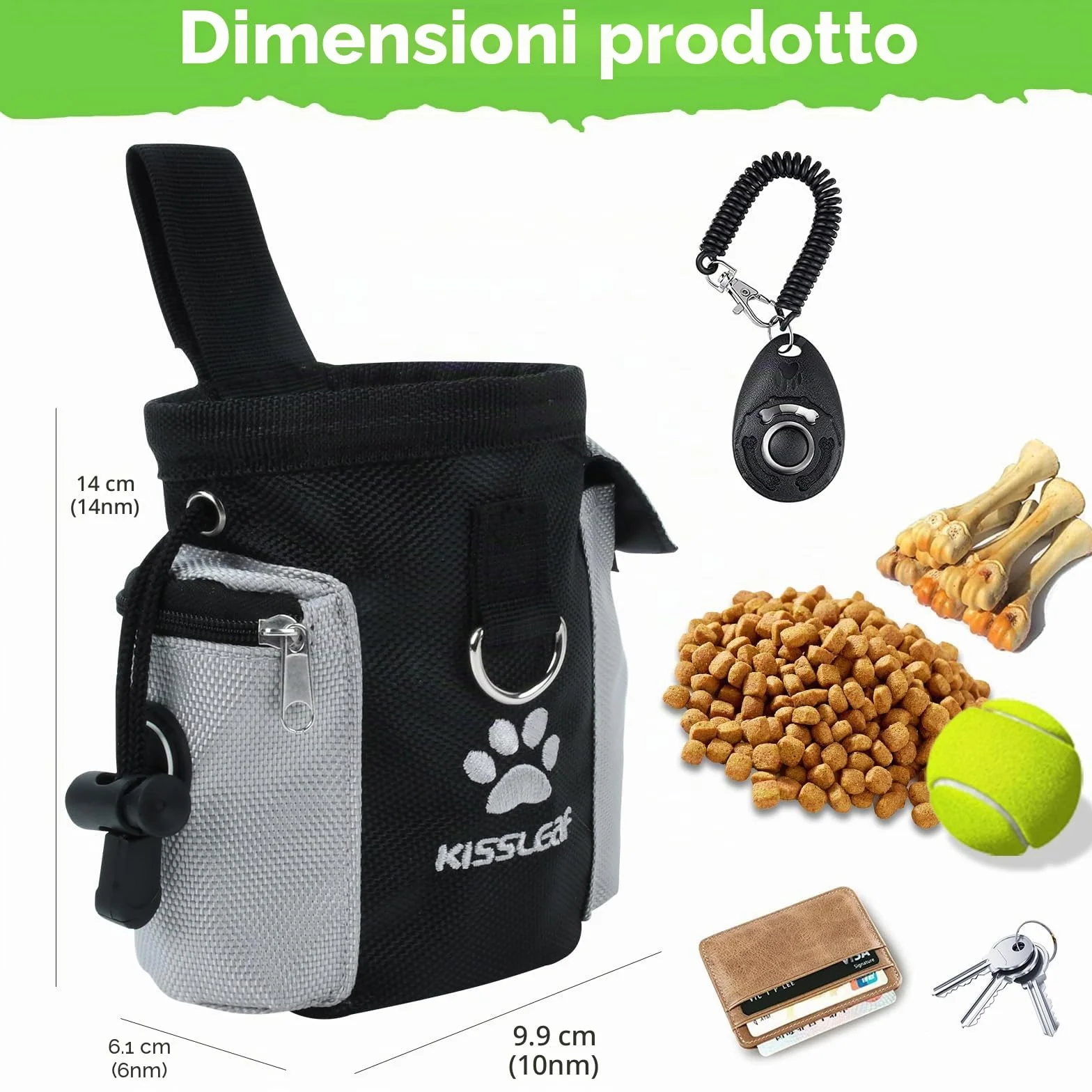 kissleaf Porta Premietti per Cani Multifunzionale Borsa Porta Snack Cane Sacchetto Addestramento Cani Marsupio Premi Cane Porta Sacchi Cibo Cane