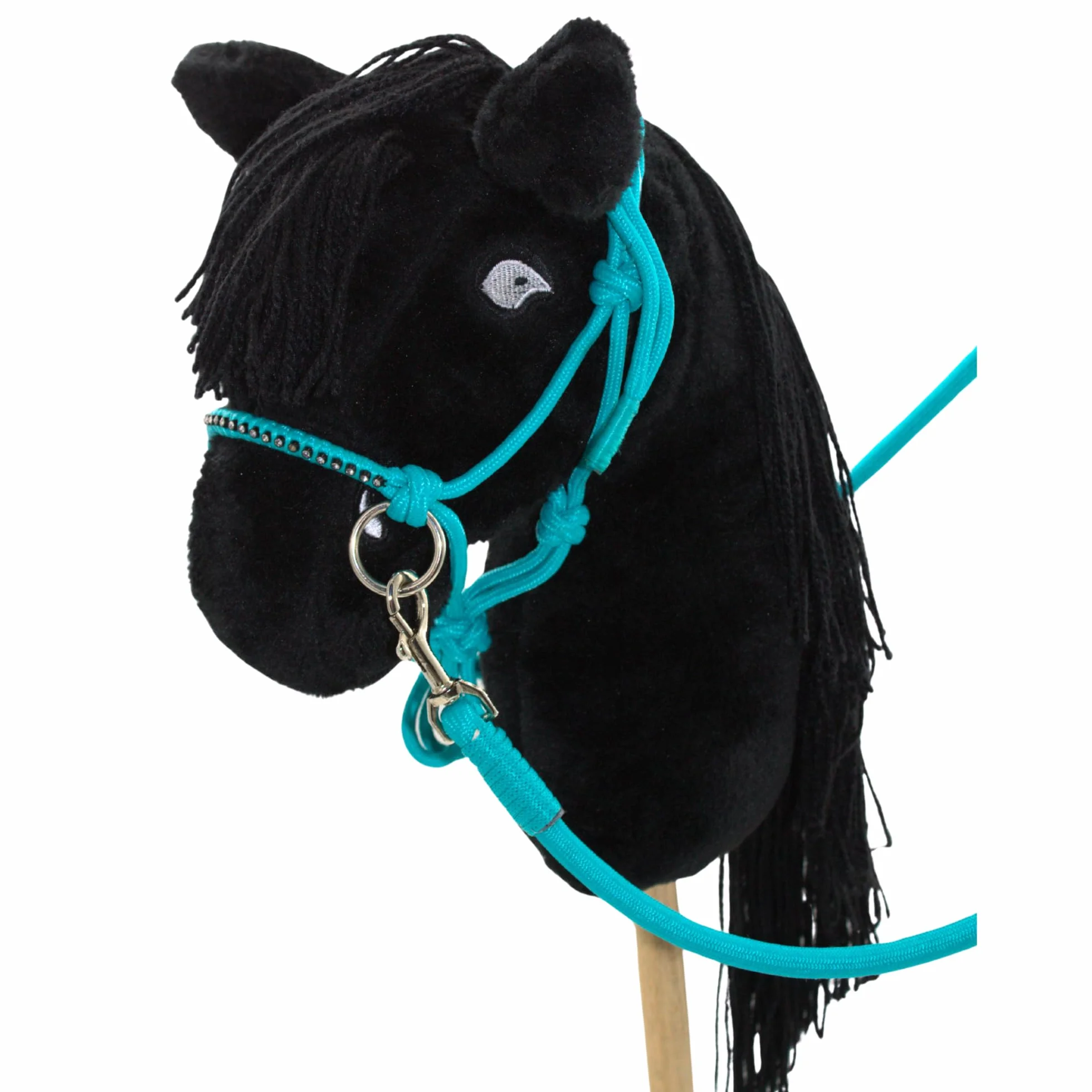 PFIFF Hobby Horse 103130 - Set di Cavezza Little Mustang, Cavezza con redini, Set di Cavezza Regolabile con Pietre Glitterate, Colore: Turchese