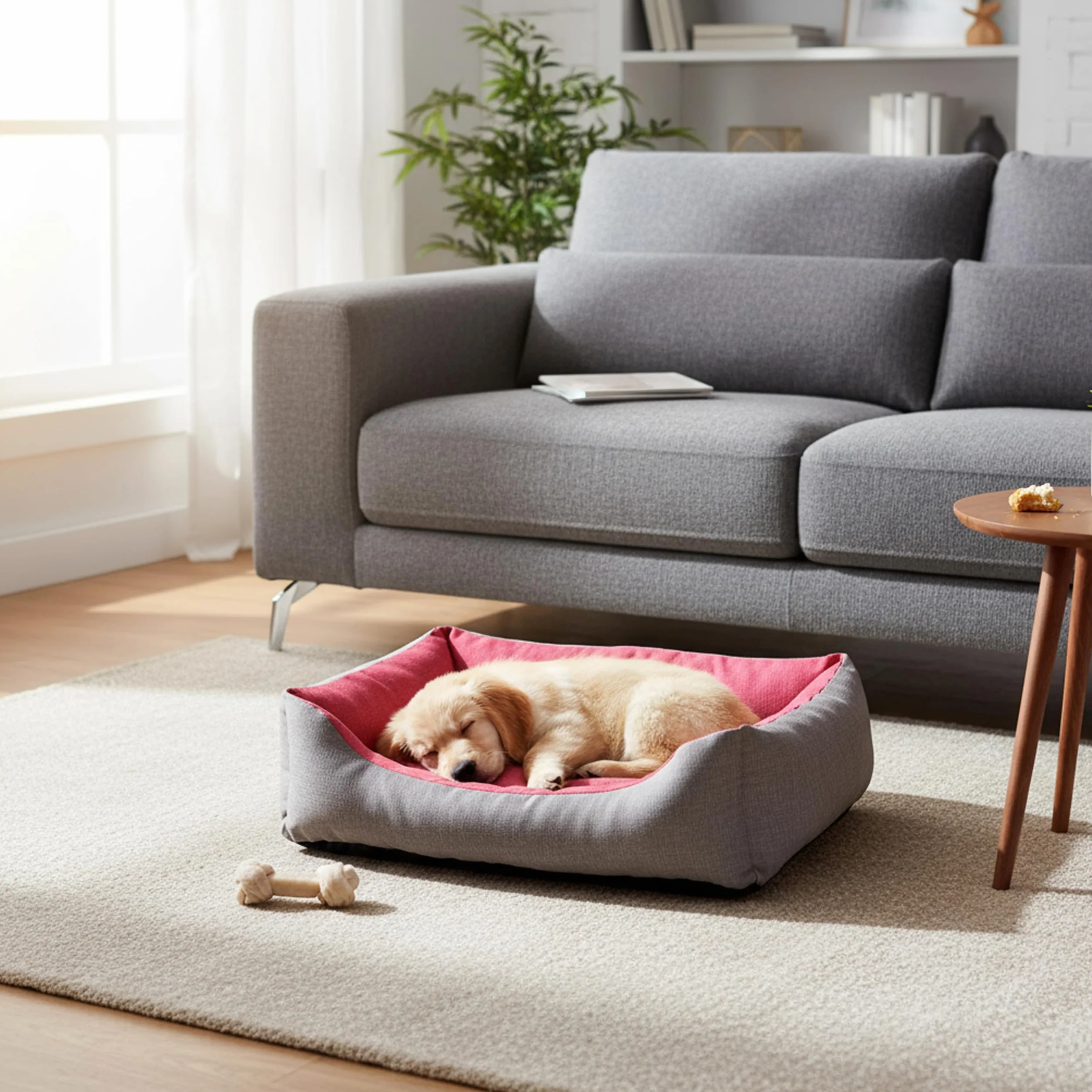 Baroni Home Cuccia per Cane in tessuto Grigio e Bordeaux Taglia S 45x60 cm, Morbido Divano Rettangolare, Lavabile