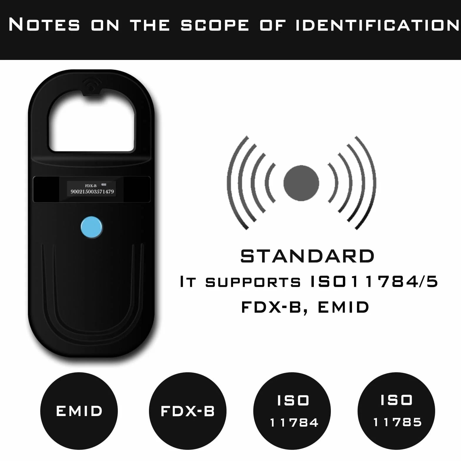 Smoostart Lettore Microchip Cani, Lettore Microchip per Animali ISO11784/85/FDX-B/EMID Lettore di Microchip per Cani/Animali Domestici/suini/Animale con 1000 Dati di archiviazione (SMOO01 Nero)